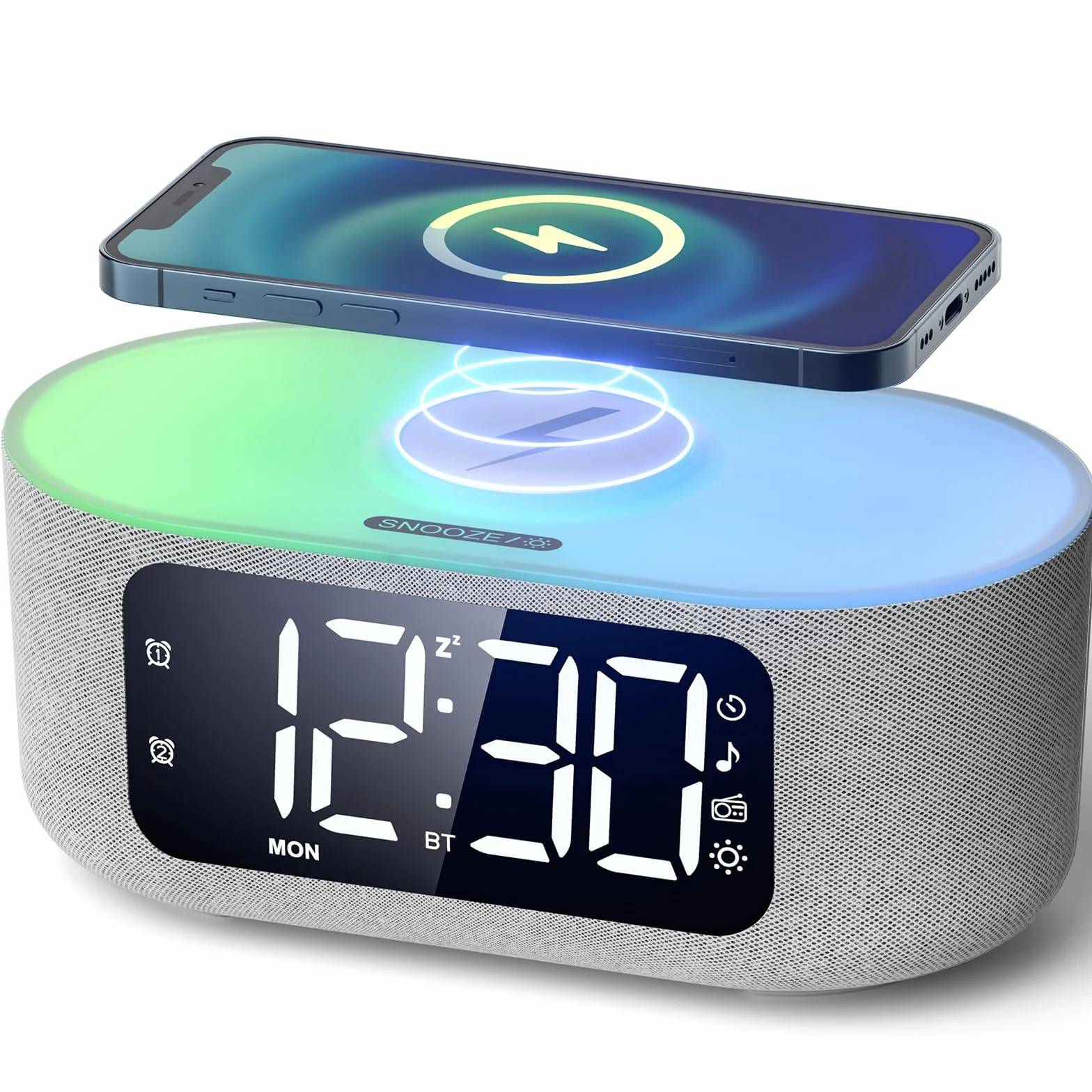 LIORQUE Sveglia Digitale Da Comodino Con Ricarica Wireless Da 15 W, Bluetooth,Doppi Allarmi, Snooze, Luce Noctturna, Timer Di Spegnimento, 10 Luminosità, 16 Livelli Di Volume,per Camera Da Letto