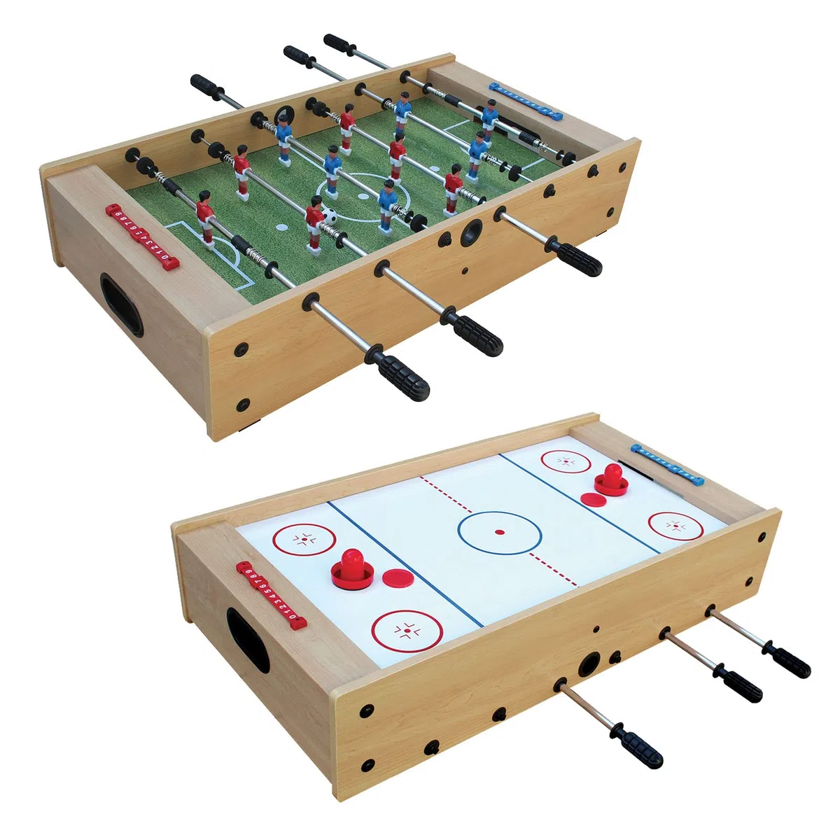 Garlando F-MINI 2 IN 1 Calciobalilla e hockey da tavolo in un solo prodotto; aste telescopiche comprese nella dotazione. Salvaspazio