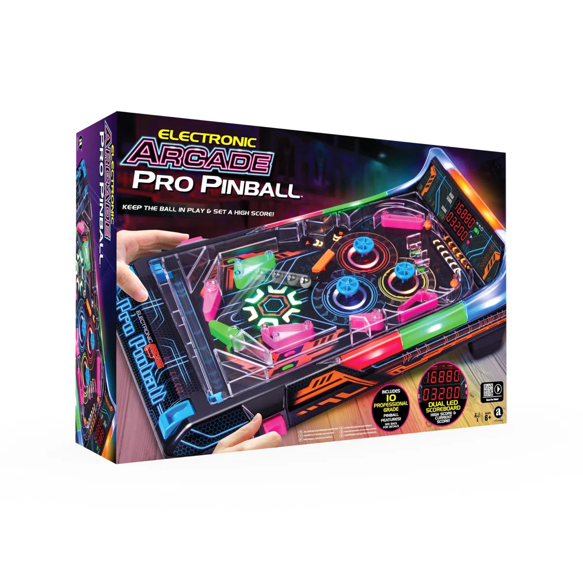 Merchant Ambassador Electronic Arcade Pro Pinball - Gioco da tavolo con luce e suono, tabellone segnapunti a doppio LED, 10 funzioni di livello professionale, per adulti e bambini dai 6 anni in su