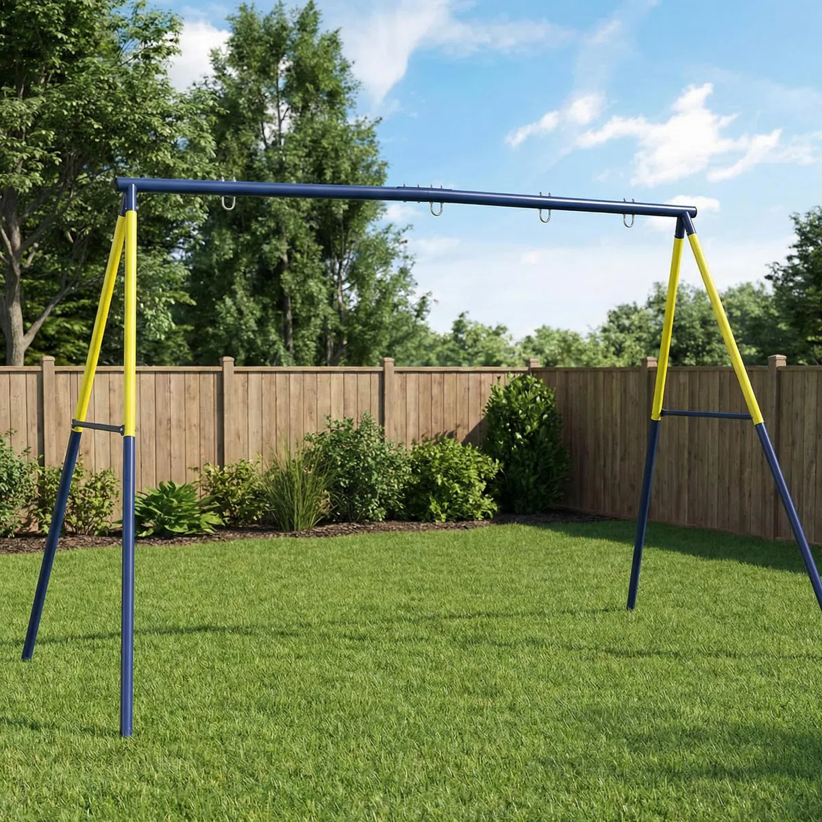 AIYAPLAY Struttura per Altalena da Giardino per Bambini, Struttura Altalena in Acciaio, Anti-UV, Impermeabile, Supporta 150kg, con 4 Ganci per Altalena a Nido, Altalena a U, Scala, 260x160x178 cm, Blu