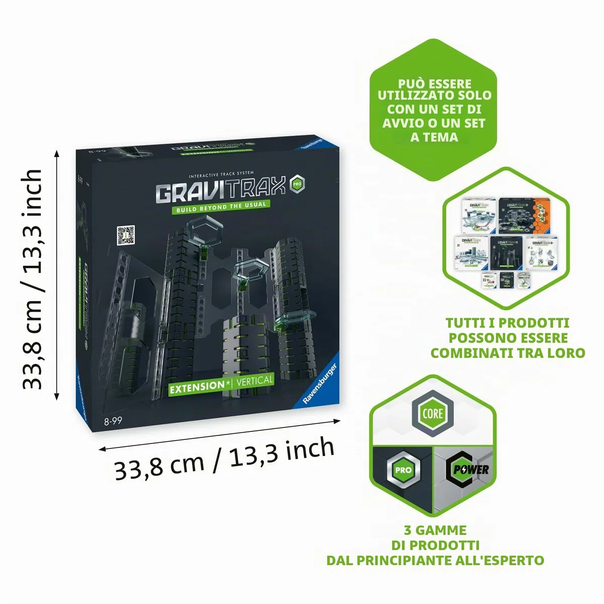Ravensburger - GraviTrax Pro Extension Vertical: Aumenta l’altezza, Estensione pista biglie 108 pezzi, Gioco STEM 8+ anni e adulti, Non giocabile da solo, Compatibile con tutti i GraviTrax