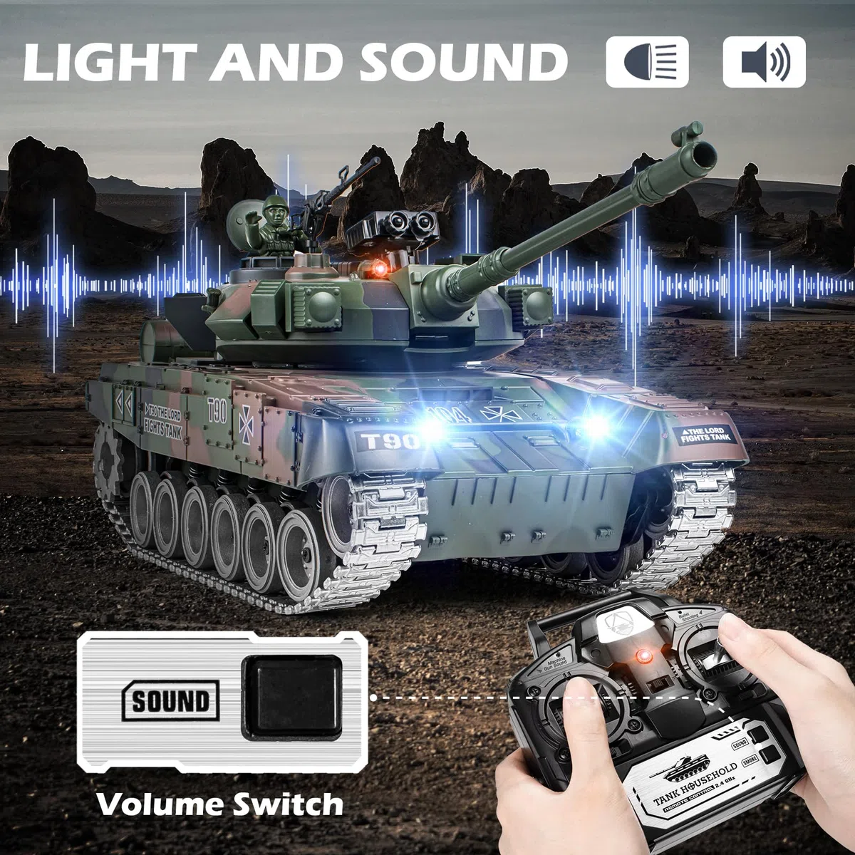 Supdex Carro Armato Telecomandato Russia T90, 1/18 Modello di Carro Armato, 2.4GHz Telecomando Giocattolo, con Suoni Realistici e Luci, Veicolo Militare RC per Adulti e Bambini che Spara BBS