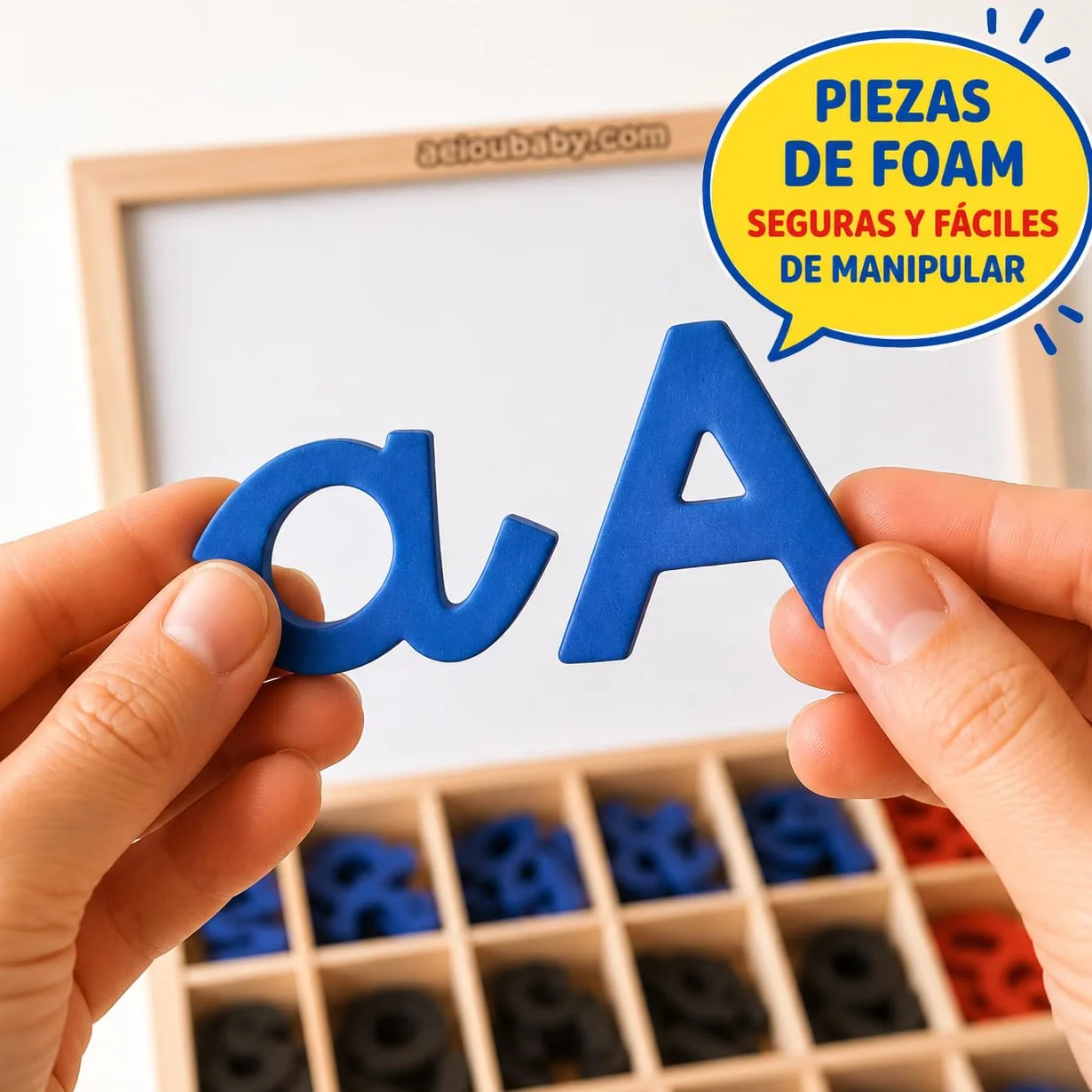 Lettere e numeri magnetici Montessori | Legato Cursive Mobile Legate. Maiuscole, minuscole e cifre in gomma EVA | Lavagna reversibile e scatola di legno | Gioco educativo Imparare a leggere e scrivere