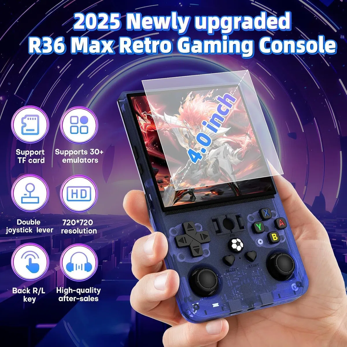 Console da Gioco Portatile Retro R36MAX, Console per Giochi Retro con Schermo IPS HD da 4,0 Pollici, Console Video con Batteria da 4000 mAh e Oltre 30 Emulatori Principali, Blu