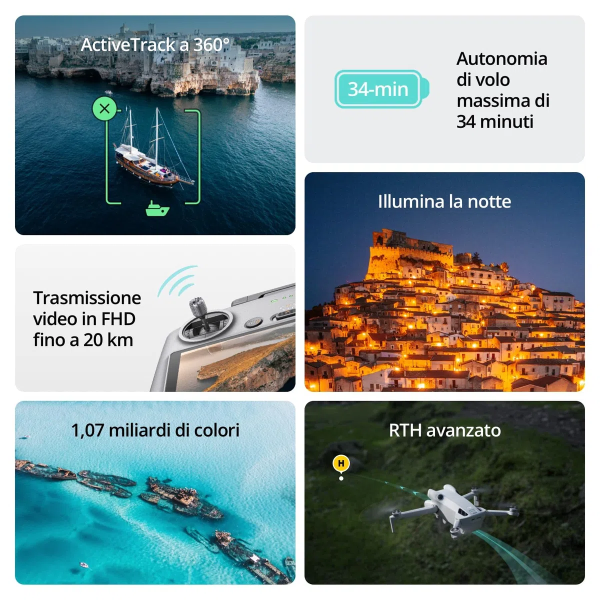 DJI Mini 4 Pro (con DJI RC 2), mini drone pieghevole per adulti con fotocamera in 4K, meno di 249 g, autonomia di volo di 34 min, trasmissione video di 20 km, rilevamento ostacoli omnidirezionale, C0
