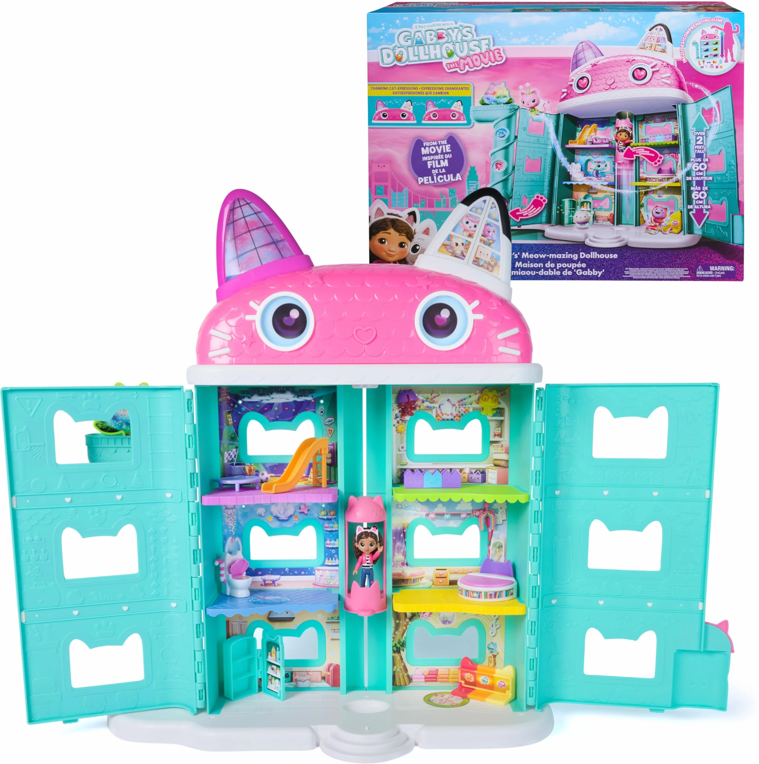 Gabby's Dollhouse The Movie, la Casa delle Bambole di Gabby a Tema Movie, Con Occhi Lenticolari, Personaggi e Mobili per la Casa delle Bambole, Alta 60 cm, 3+ Anni
