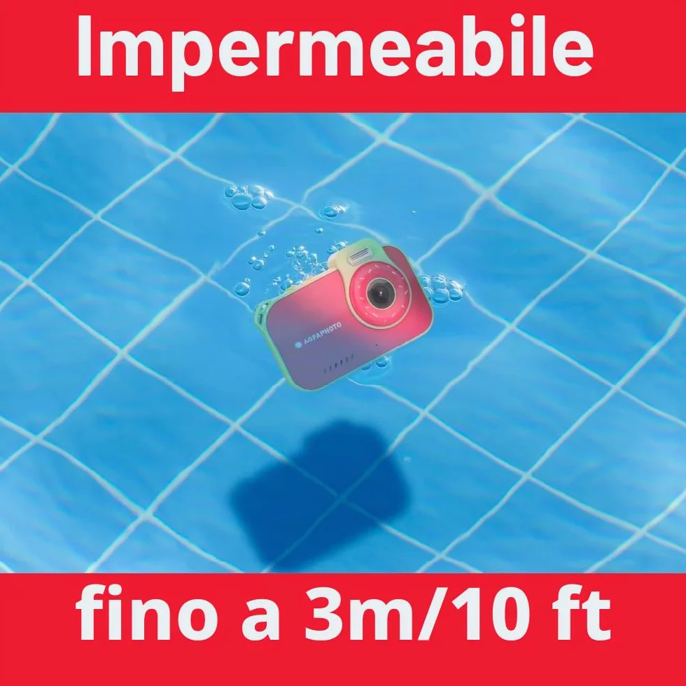 AgfaPhoto Realikids Cam Waterproof 2 – Appareil Photo Enfant Étanche 12MP, Vidéo HD, Mode Selfie, Filtres et Cadres, Jeux Intégrés, Batterie Lithium - Bleu