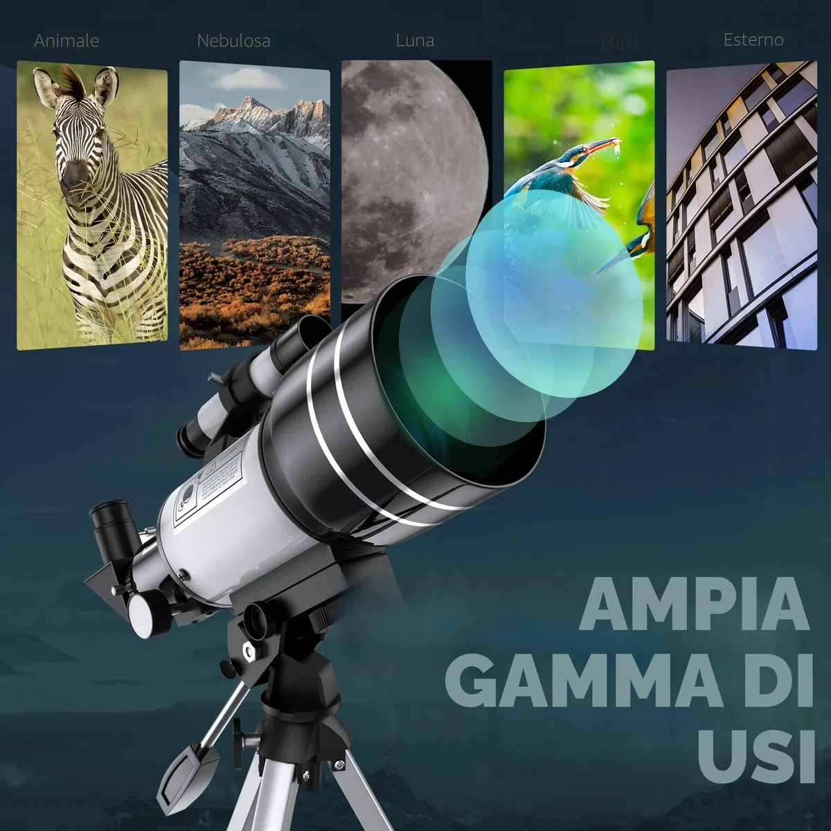 Telescopio per Bambini Principianti, 70 mm, Apertura 400 mm, Telescopi Rifrattori per Principianti di Astronomia, Telescopio da viaggio Portatile, Regali per Appassionati di Astronomia