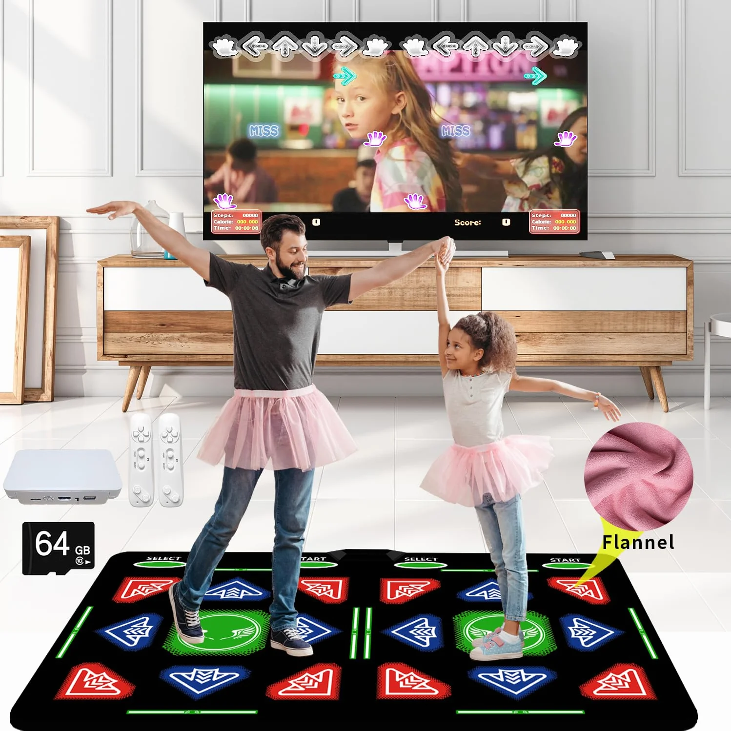 Tappeto Danza Doppio HDMI per TV e PC: 64GB, 1000 Giochi, 885 brani e 81 MV. modalità 3D/Cartoon e Fitness. Divertimento Ideale per Bambini e Adulti, Perfetto per l'intrattenimento in Famiglia.