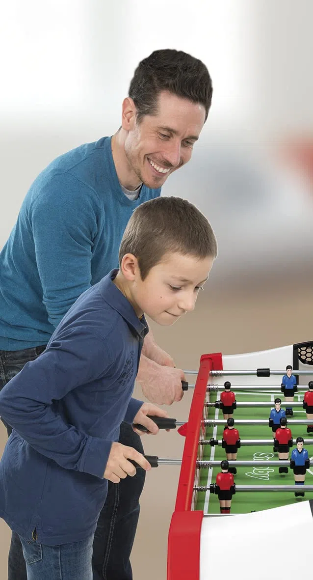 Smoby - Calcio Balilla Powerplay 4 in 1 - Ping Pong + Hockey e Biliardo - Struttura in legno - Accessori inclusi - Palline, Racchette da Ping Pong, Biliardi, Aste - Da 8 anni