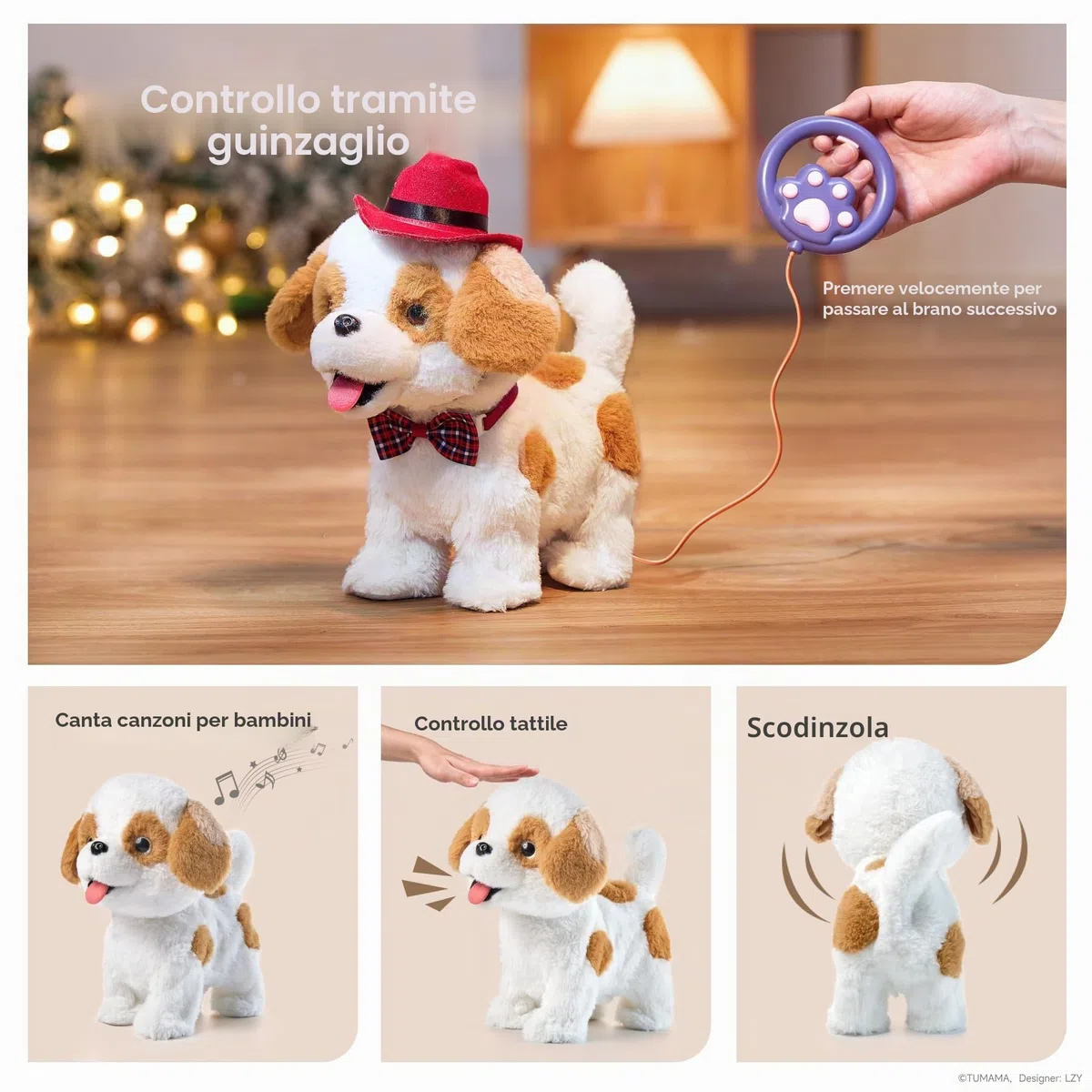 Peluche Cane Interattivo che Abbaia e Cammina e Leccare con Guinzaglio Giocattolo per Bambini 3-6+ Anni