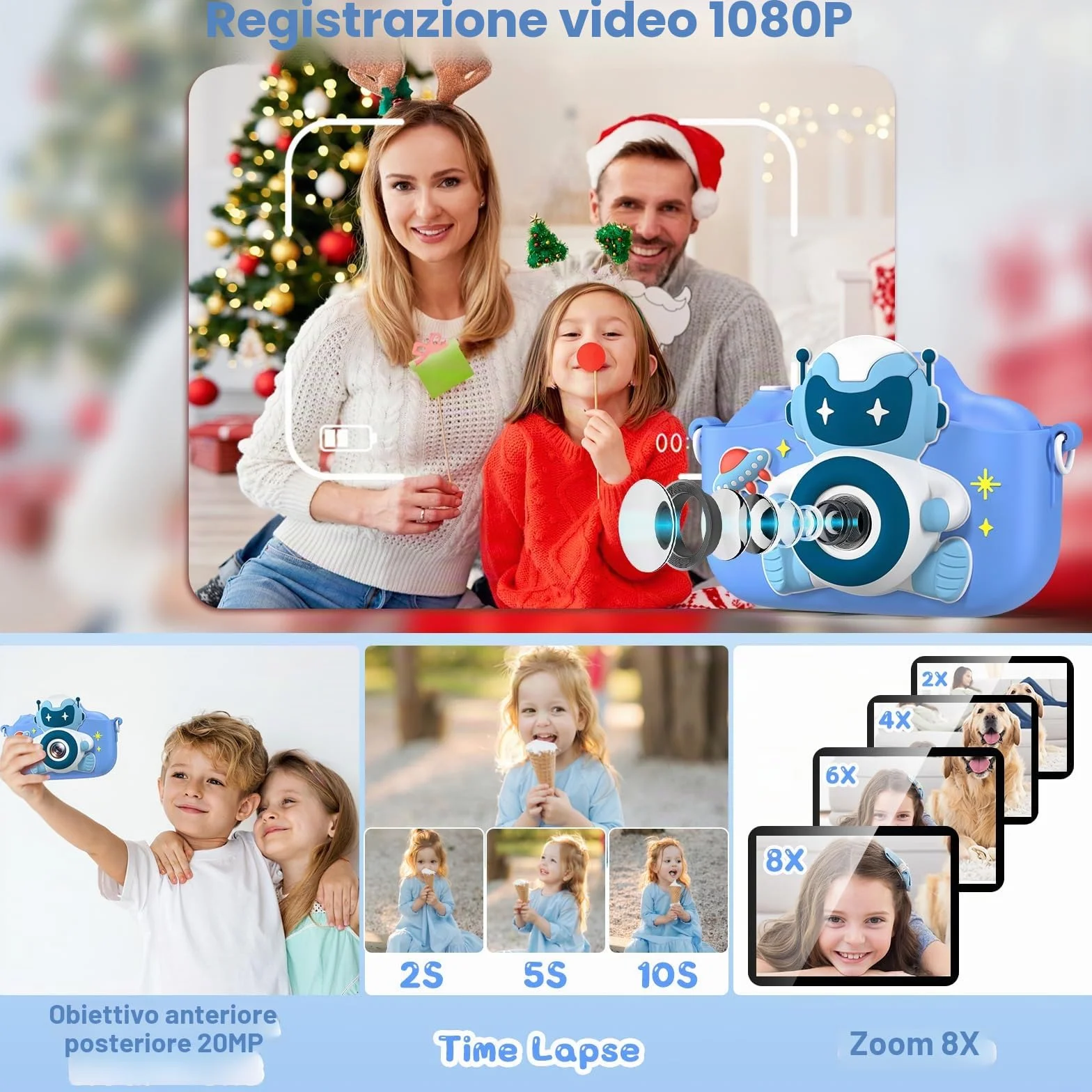 Gofunly Macchina Fotografica Bambini, 2.0 Pollici Mini Ricaricabile Fotocamera Digitale Bambini HD 1080P Selfie Videocamera con Scheda 32GB, Regalo Natale & Compleanno per Ragazze Ragazzi 3 a 12 Anni
