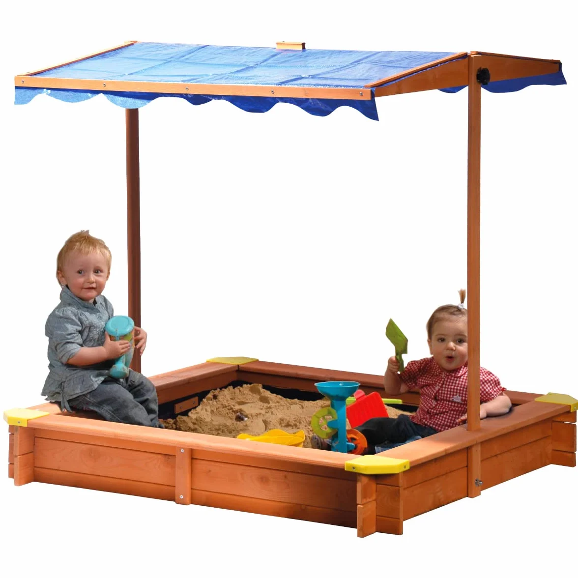 dobar 94350FSC - Aiuola per Bambini, per Giocare con la Sabbia, Tetto Regolabile in Altezza e orientabile, con Protezione UV 801, Fondo Incluso, 117 x 117 x 117 cm