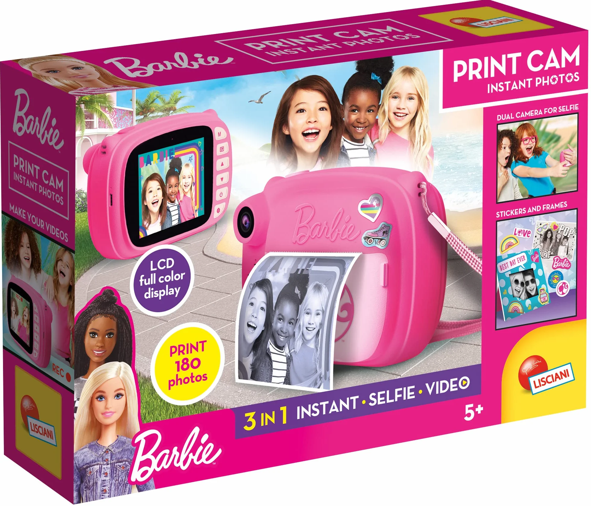Lisciani Giochi- Barbie Print Cam Hi-Tech, Bambini Da 5 Anni, Fotocamera Istantanea, Stampa Subito Le Tue Foto, Funzione Video E Selfie, Multicolore, 97050, ‎38.8 x 28.5 x 5.7 cm, 300 grammi
