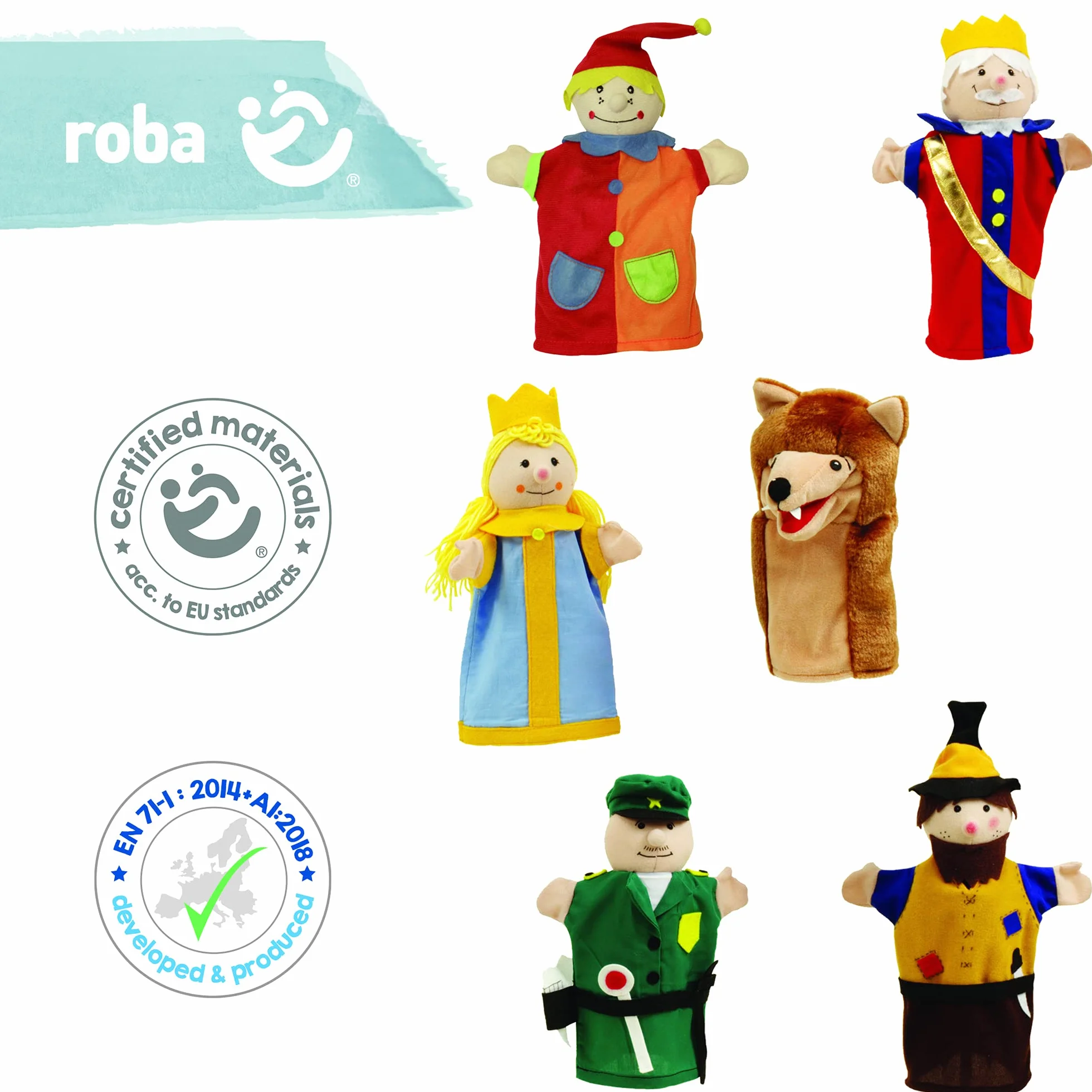 roba Set di 6 Personaggi Marionette da Mano in Tessuto di Peluche e Feltro - Burattini per Teatrini per Bambini - Ideale come Regalo di Compleanno e Natale - Multicolore