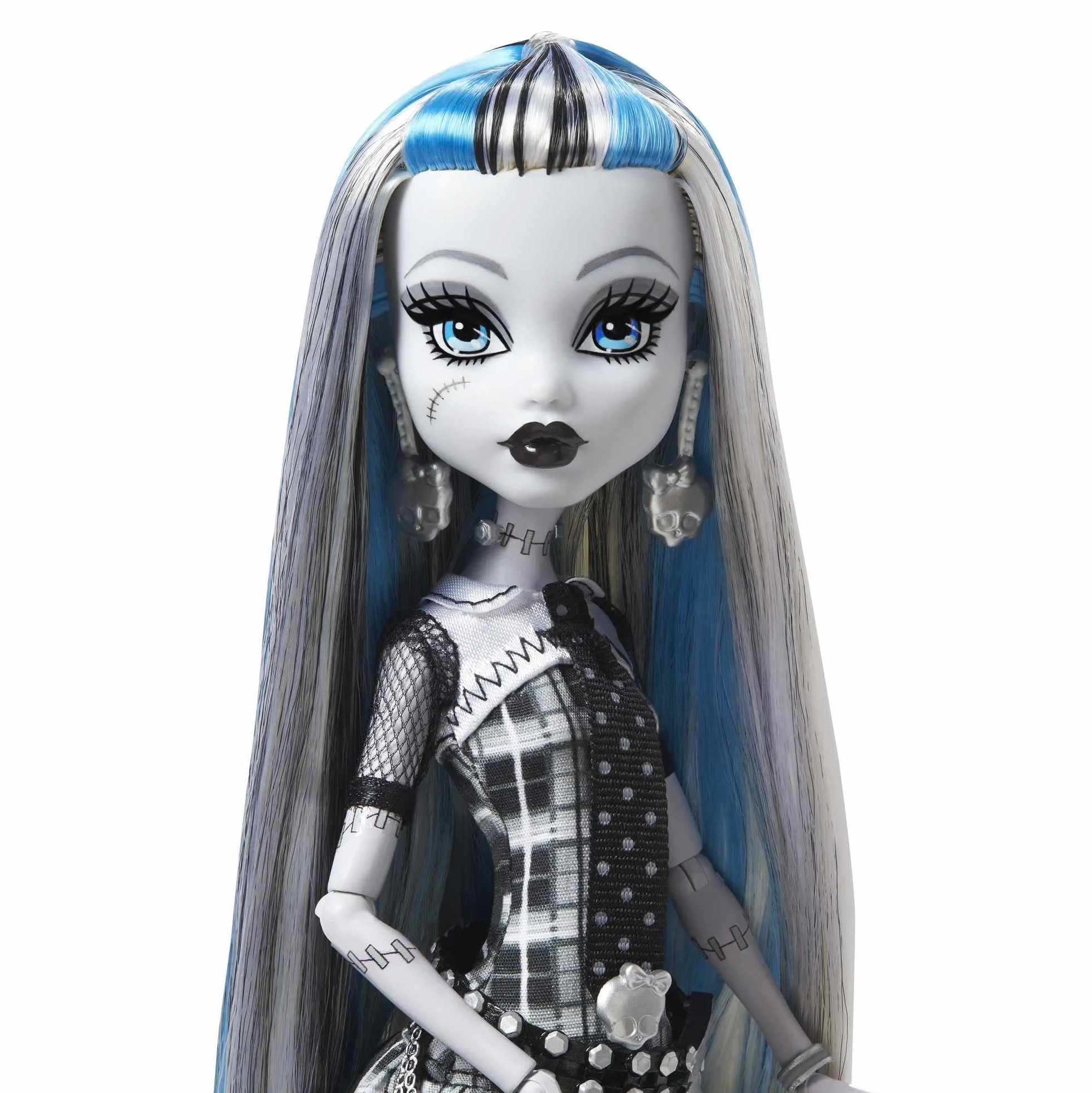 Monster High Reel Drama - Frankie Stein, bambola da collezione in stile bianco e nero con accessori, poster cinematografico a tema film dell'orrore incluso, giocattolo per bambini, 6+ anni, HKN29