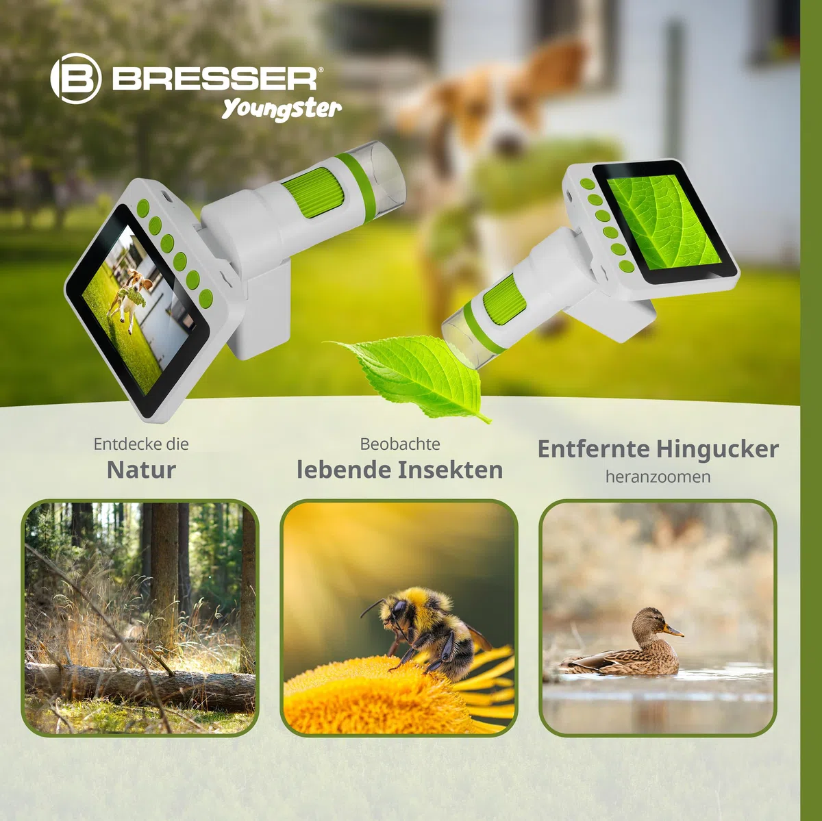 Bresser Youngster Microscopio digitale LCD per bambini, display da 3,5", ingrandimento 11,4x-129,8x, foto 4K, video Full HD, microscopio portatile e da tavolo, batteria