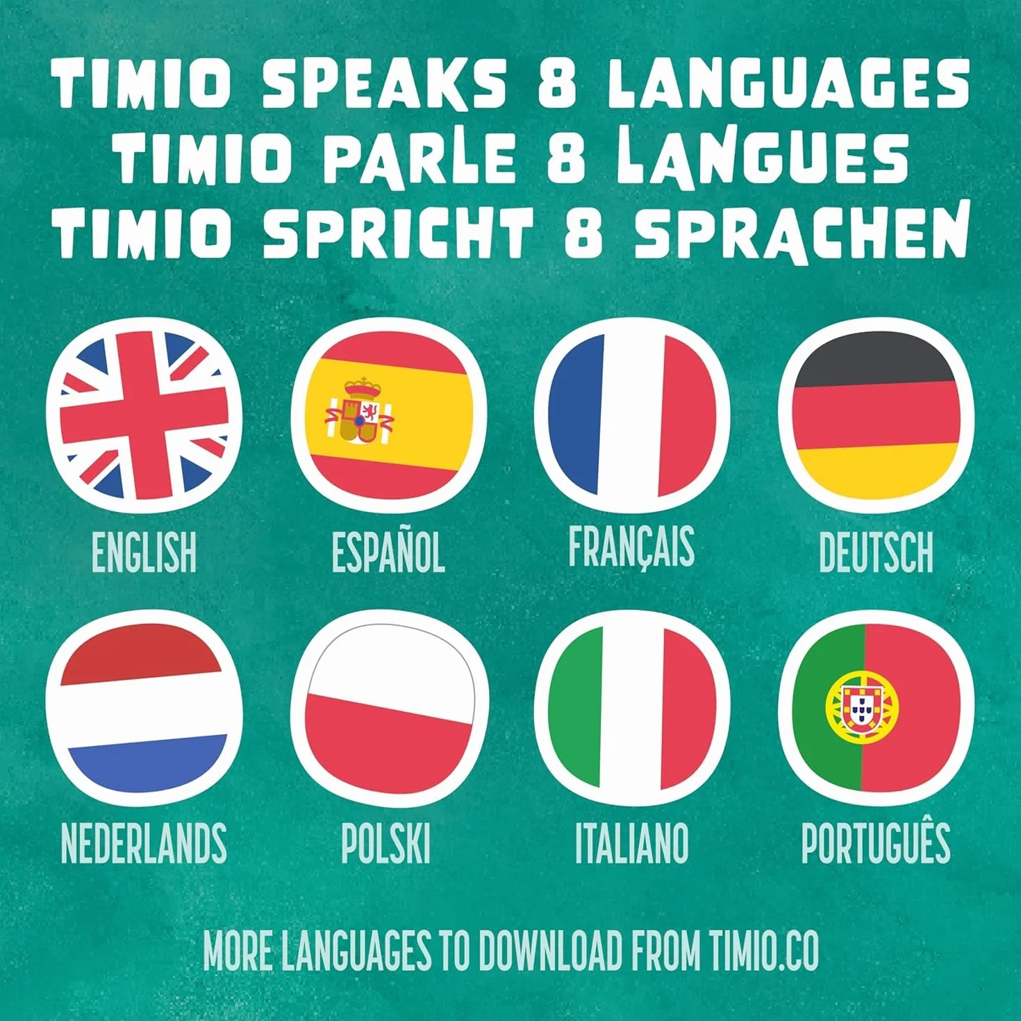 Lettore TIMIO + 5 dischi | Ascolta fiabe, storie, musica e filastrocche | Impara numeri, lettere e animali | 8 lingue incluse | Per bambini dai 2 ai 6 anni