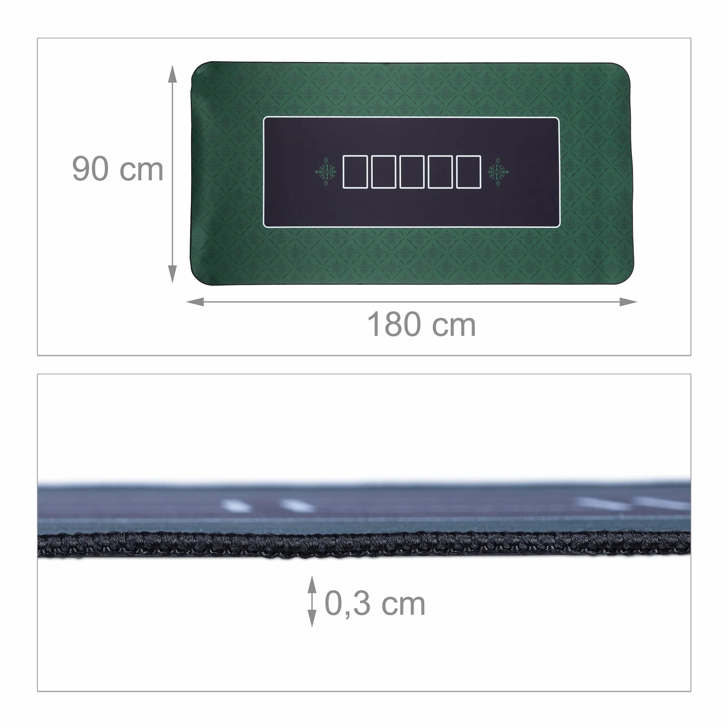 Relaxdays Tappeto da Poker 180x90 cm Texas Holdem, Panno Rettangolare in Poliestere, Verde Nero