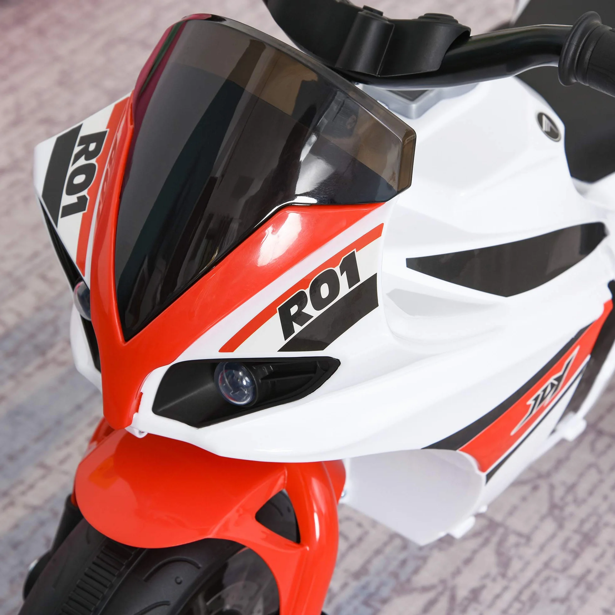 HOMCOM Moto Giocattolo a 3 Ruote per Bambini 18-36 Mesi, Motocicletta Cavalcabile Stile Polizia con Musica e Fari Senza Pedali in PP e Metallo Bianco e Rosso