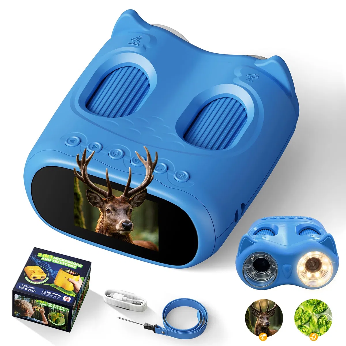 ARNSSIEN 2 in 1 Microscopio Bambini e Telescopio,1000x Microscopio Portatile Bambini & Telescopio10X, Foto/Video 1080P, Kit Scientifico STEM, Regalo Educativo/di Compleanno per Bambino da 3 a 12 Anni