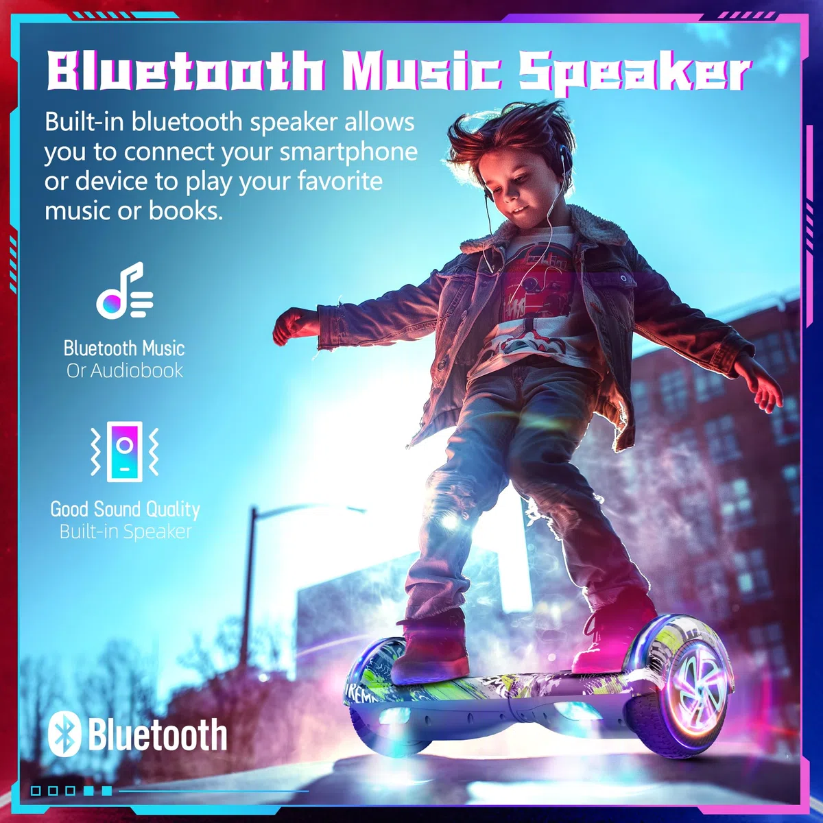 SISIGAD Self-balancing Hoverboard Bluetooth Coloured LED Lights Gifts for Children