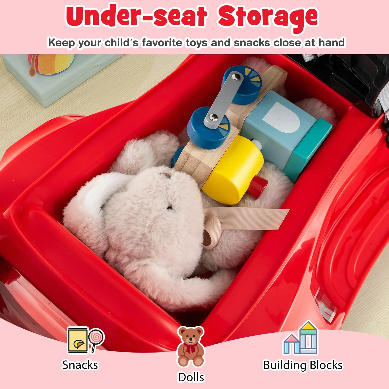 SOARS Macchina Cavalcabile per Bambini 1-3 Anni, Cavalcabile Bambino 3 in 1, Carpot & Maniglia Rimovibili, Guida Realistica con Volante, Clacson, Musica, Carico 25 KG, Regalo Ragazza Ragazzo (Rosso)