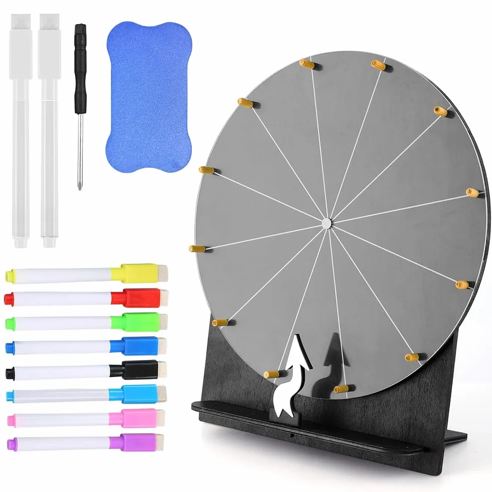 Ruota della Fortuna per Girare, Giocattolo con Gomma e Pennarello, 12 Slots Spinning Prize Wheel, Ruota della Fortuna per Giochi della Lotteria, Giochi di Parole, Carnevale