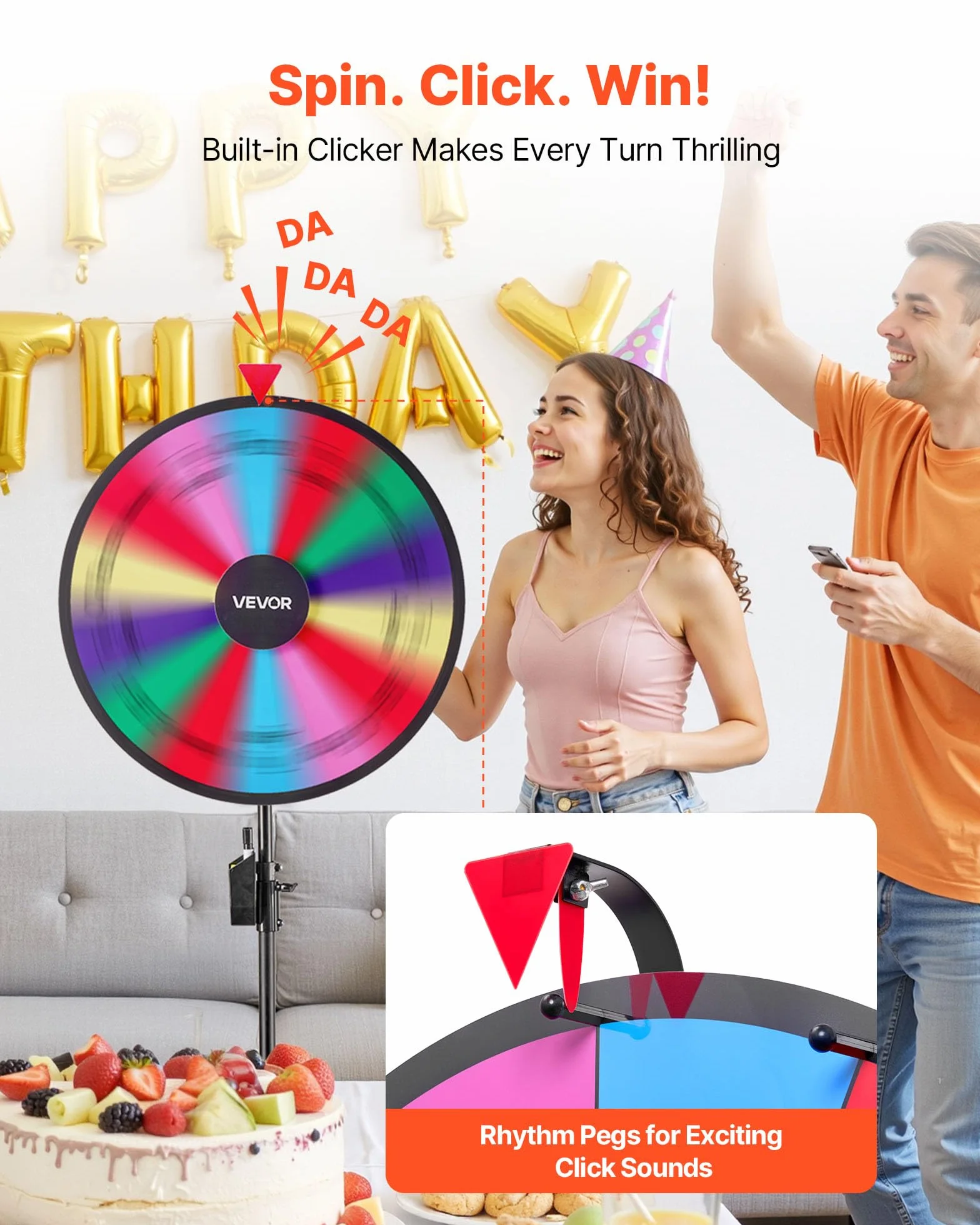 VEVOR Ruota dei Premi Girevole da 610 mm, Ruota Girevole a 14 Slot con Treppiede, Altezza Regolabile, Roulette Win Fortune con Cancellabile a Secco e 2 Pennarelli, 6 Colori, per Feste, Pub, Carnevale