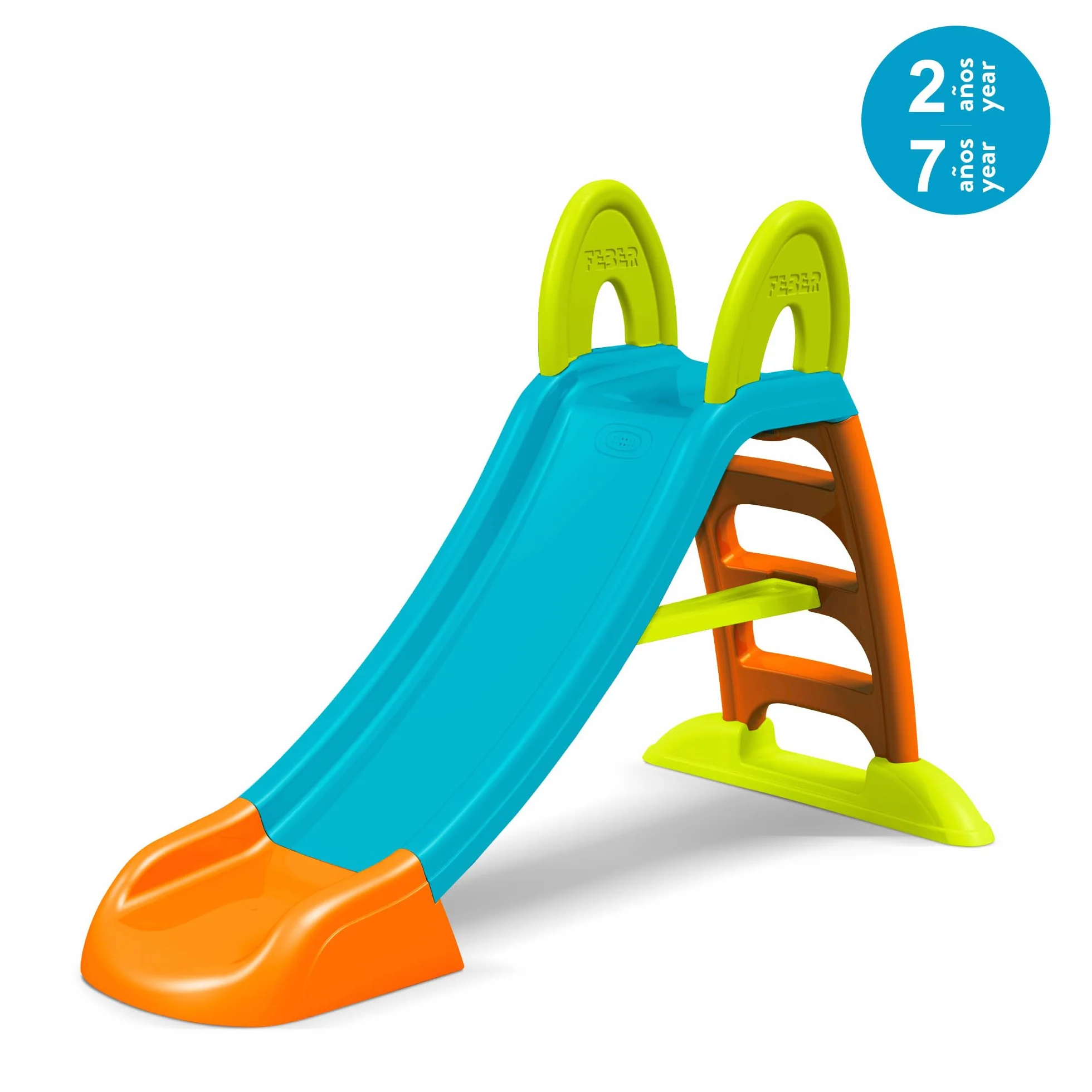 FEBER Scivolo Slide Plus con Acqua, Scivolo da Giardino, con Foro per il tubo dell'acqua, Scalette Antiscivolo, Multicolore, Resistente e Facile da Montare, per Bambini da 2 a 7 Anni