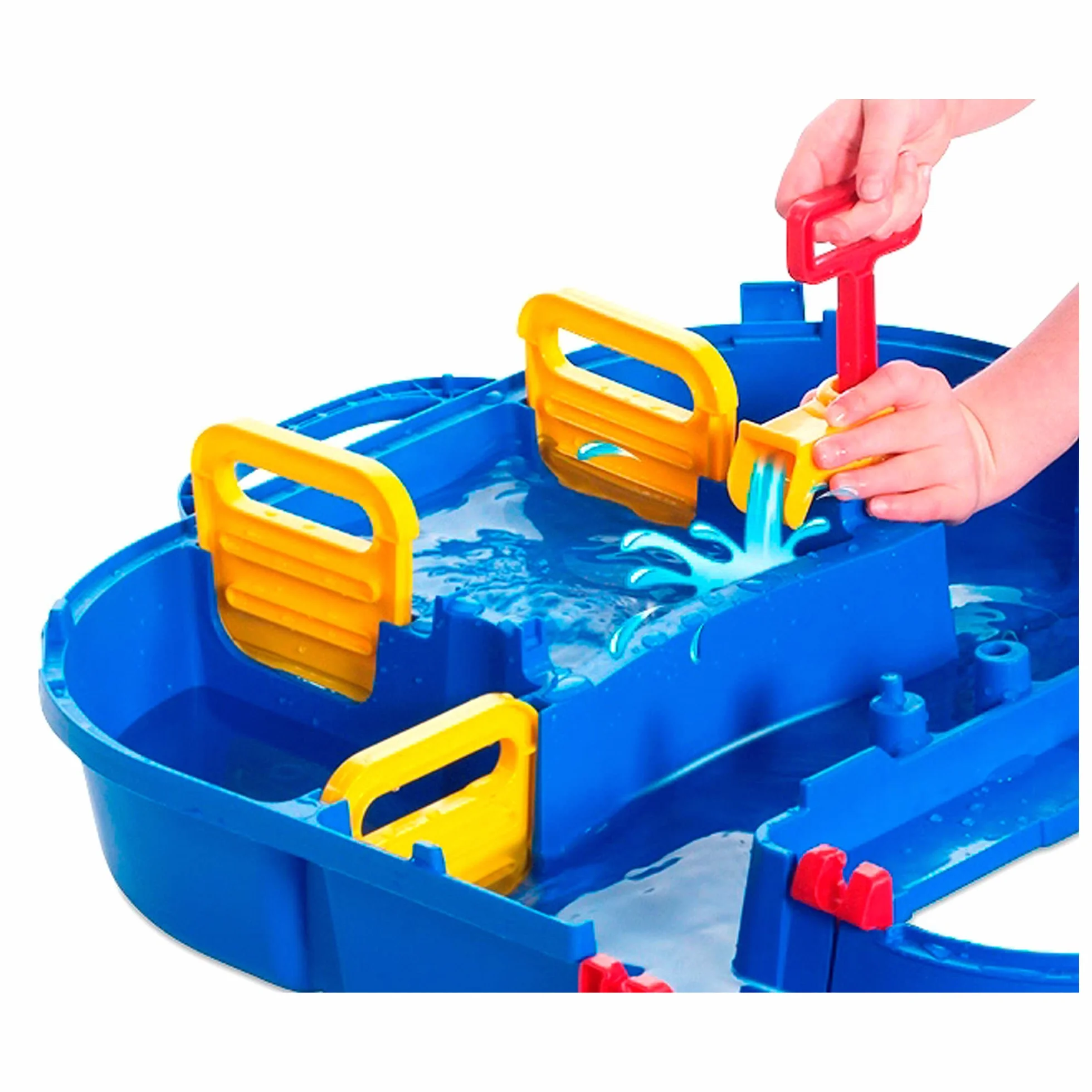 Tavolo d'Acqua per Bambini, Tavolo da Gioco colorato con Sistema di canali funzionanti, Gru, Ponti, Barca e Giocattolo per Auto, dai 3 Anni in su