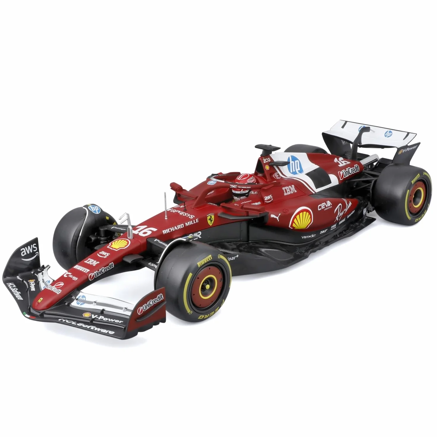 Bburago – Ferrari SF-25 F1 2025#16 Leclerc, Diecast Modellino Auto 1:18, replica autentica della Ferrari Formula 1 Bolid, licenza ufficiale, età consigliata 14+ anni