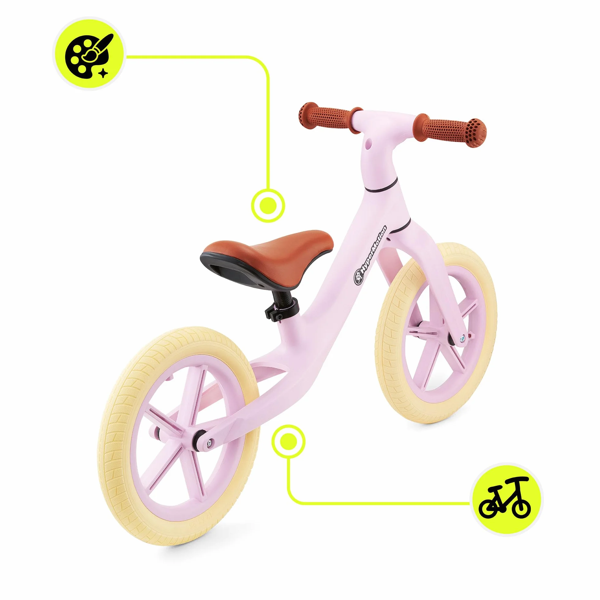HyperMotion Marcelo Bicicletta Senza Pedali Balance Bike 12 Pollici con Ruote PU Antiforatura, Sella Regolabile e Bloccasterzo, per Bambini da 18 Mesi, Resistente fino a 50 Kg, Montaggio Facile, Rosa