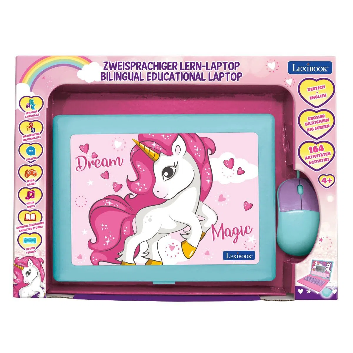 Lexibook, Unicorno, laptop educativo con 164 attività, inglese/tedesco, JC598UNIi3