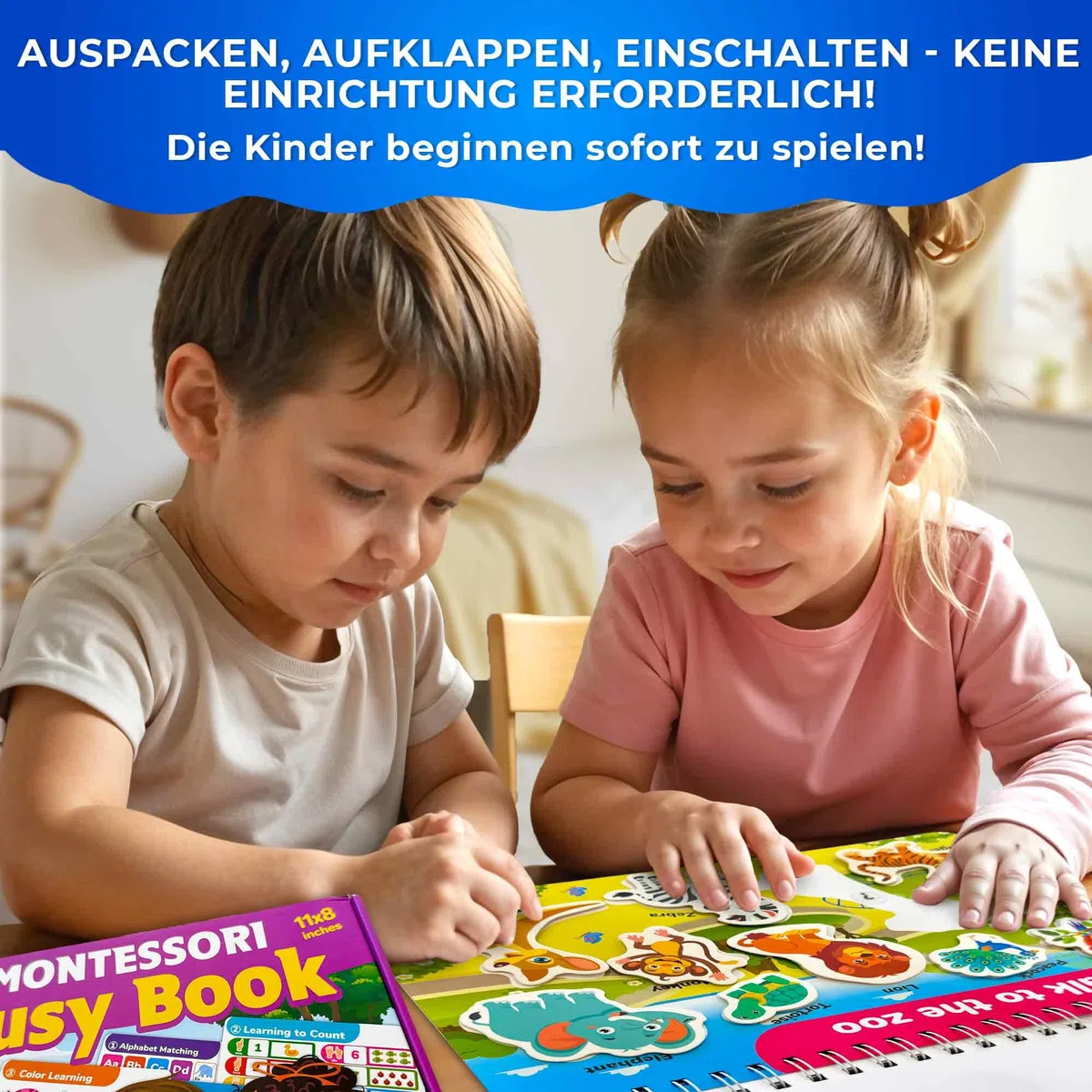 QUOKKA Montessori Busy Book per bambini dai 3 ai 5 anni, libro di attività con pagine interattive, libro di attività di 3 anni con chiusura a tocco per l'apprendimento, regalo prescolare per ragazzi e