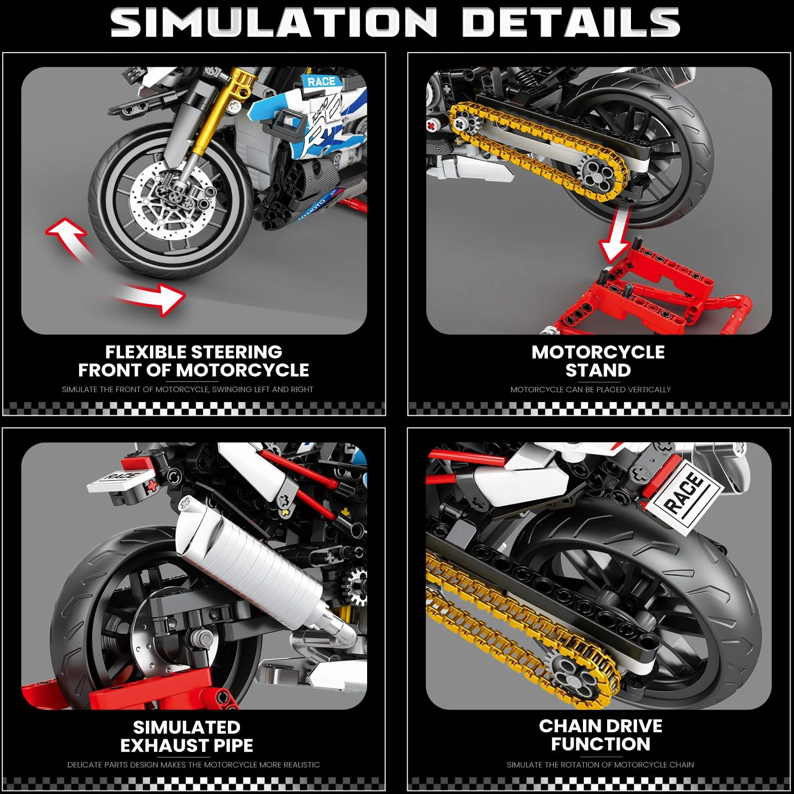 Reobrix Motorcycle 1000 RR Technic Set di Costruzione 1:8 949 Pezzi Modello Moto da Collezione con Supporto 14+