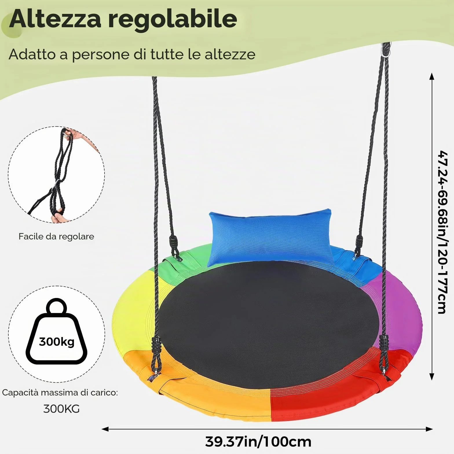 altalena circolare da 100 cm,altalena da albero con portata di 300 kg