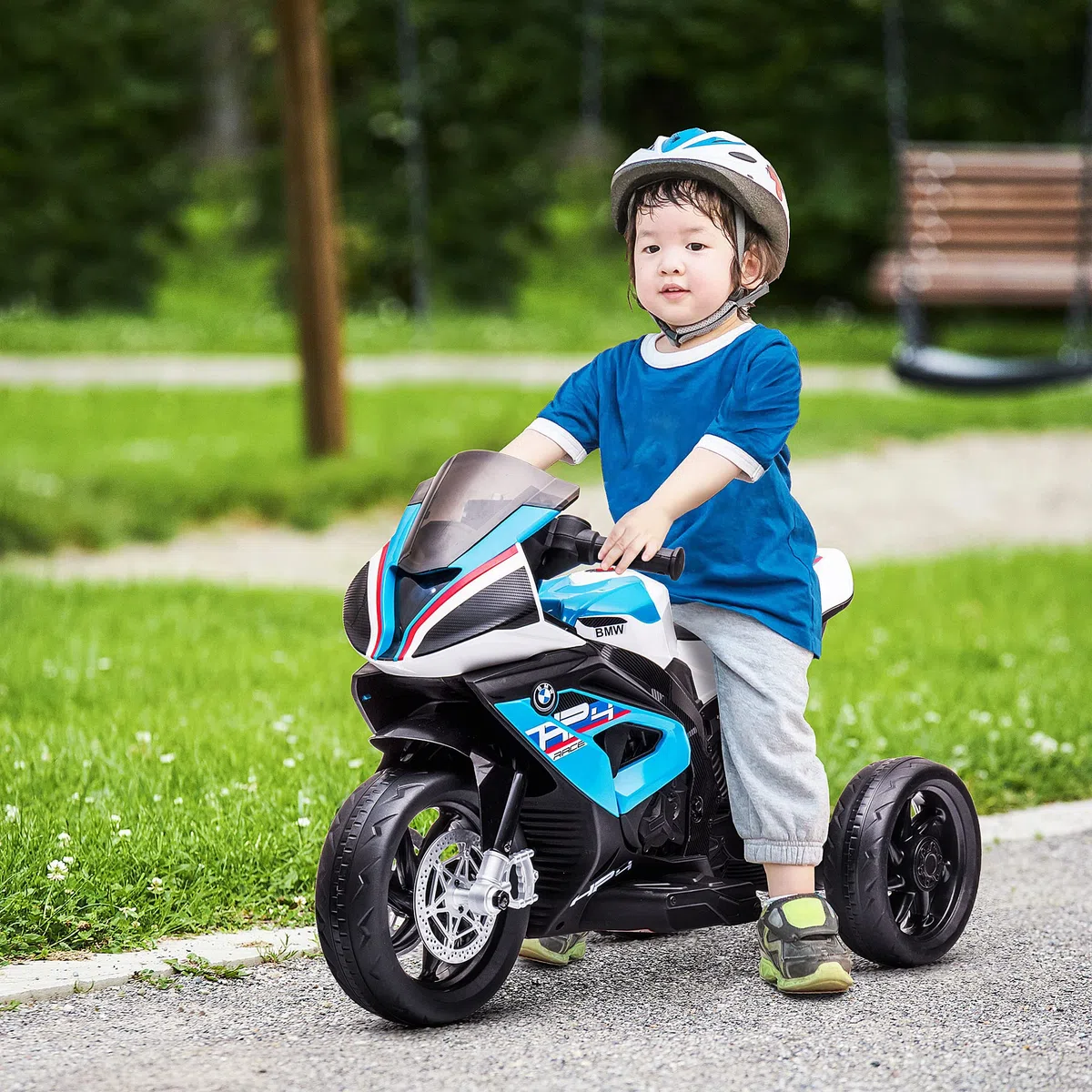HOMCOM Moto Bambini BMW HP4 18-60 Mesi Fari Musica Pedali PP Metallo 82.5x42x54 cm Blu