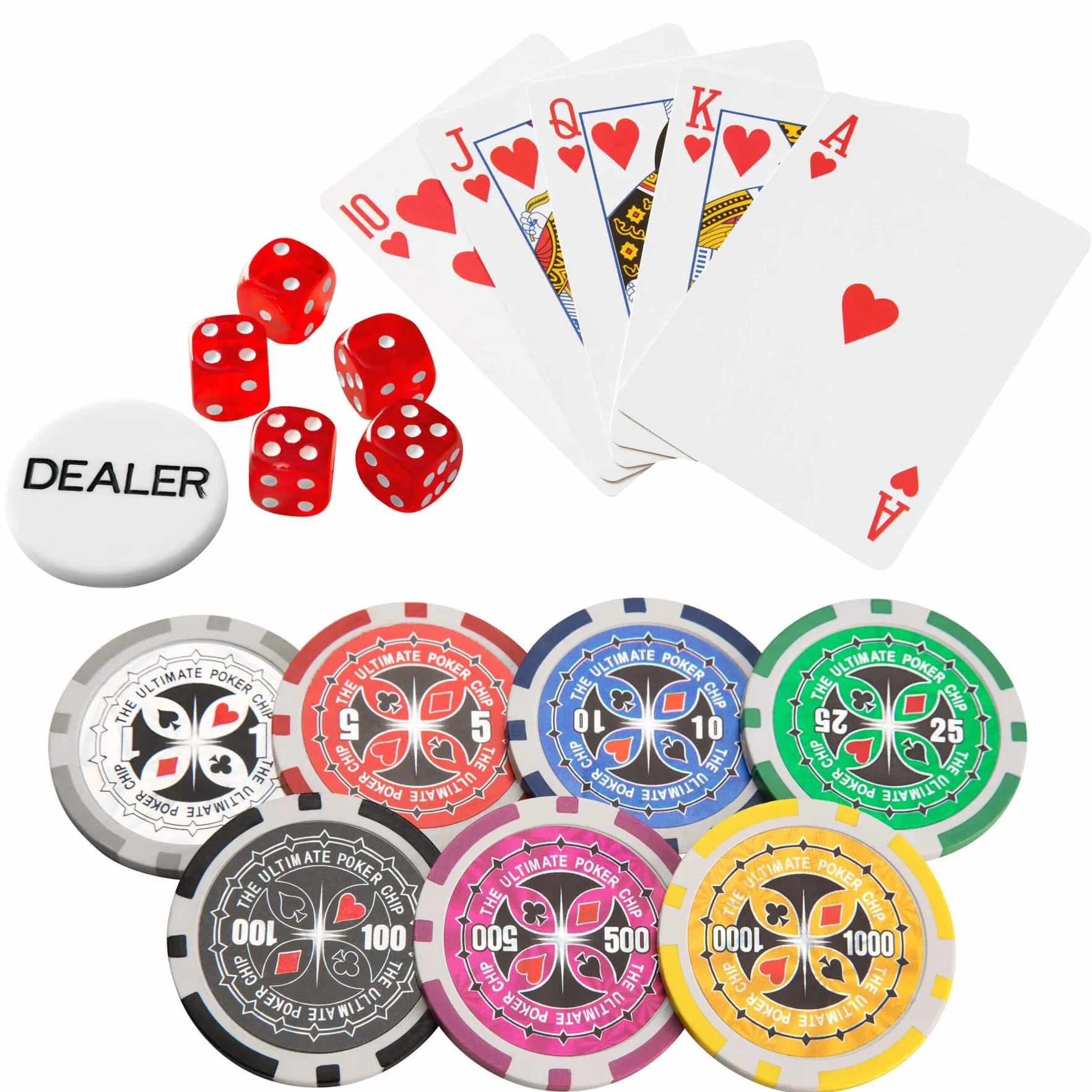 tectake® Set da Poker per Giochi con Chips Poker Professionali in Valigetta in Alluminio, 2 Mazzi di Carte da Gioco, Dadi, Fiches Grigie, Rosse, Blu, Verdi, Nere, Viola - 300 Pezzi - Nero