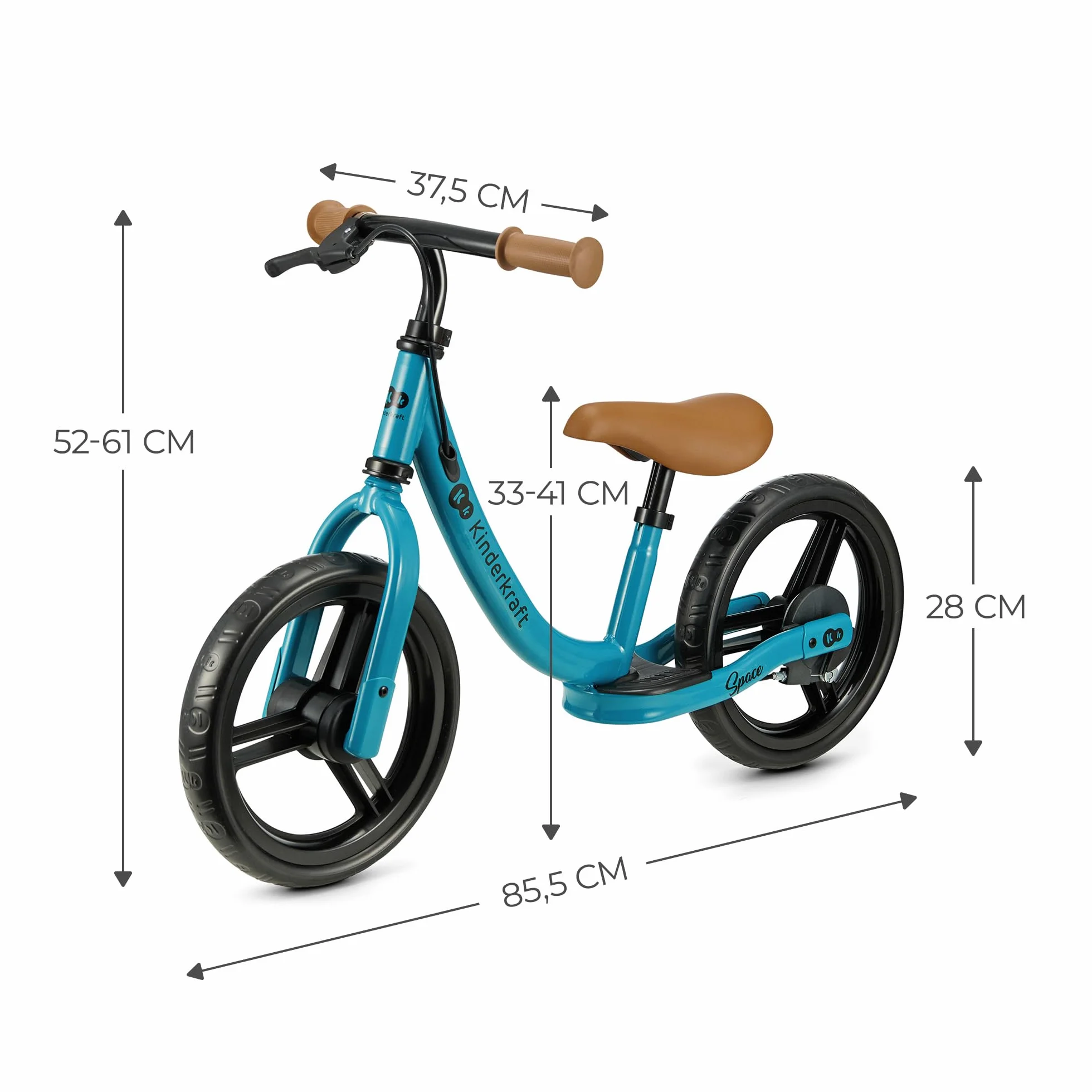 Kinderkraft SPACE2 Bicicletta bambini 3-5 anni, Bici senza pedali, 12 polici ruote, Design sportivo, Regolazione della sella, Montaggio facile, Struttura leggera
