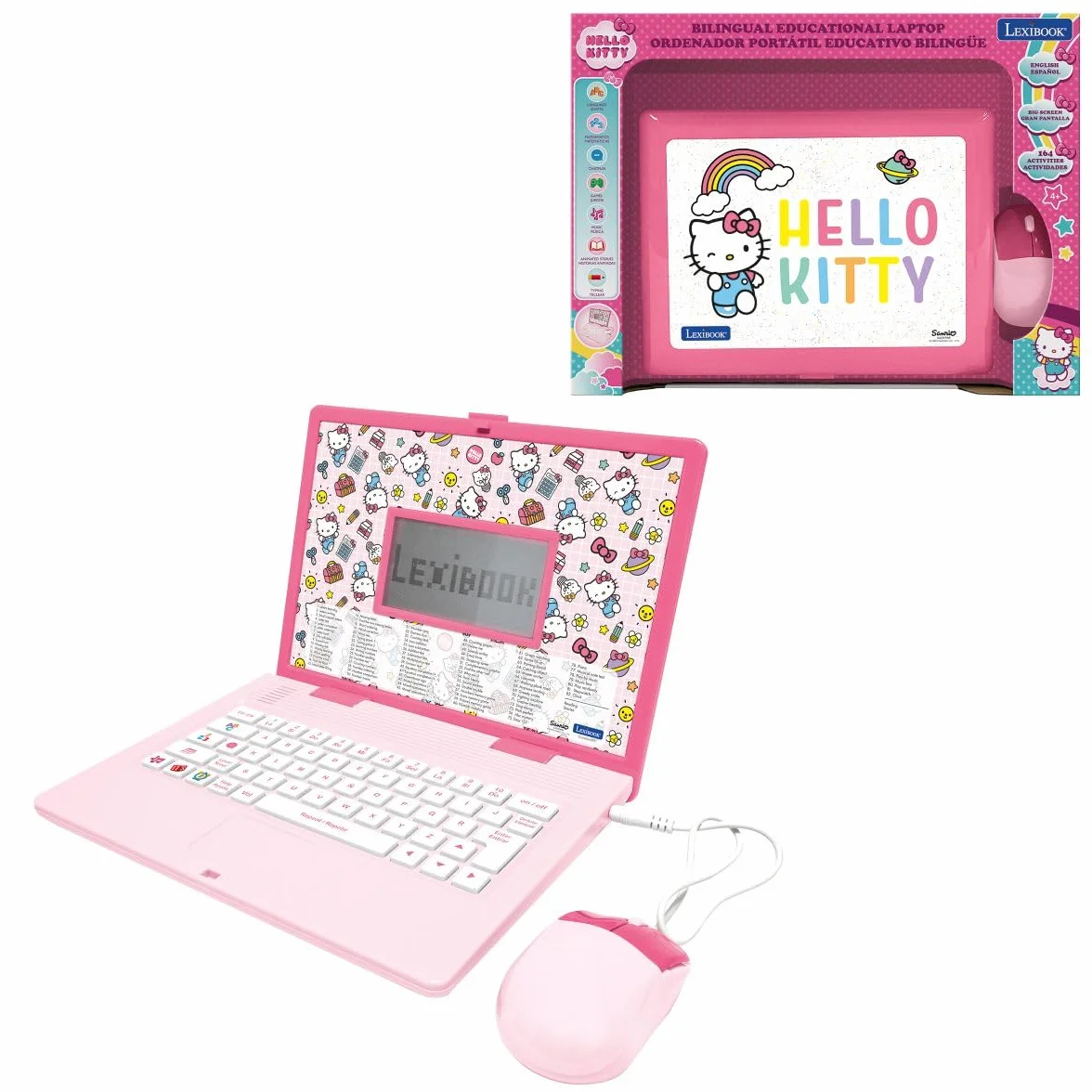 LEXIBOOK, Hello Kitty, portatile educativo Bilingue Inglese/Spagnolo, 164 Attività linguistiche, Scrittura, Matematica, Logica, Musica e Giochi, per Ragazzi e Ragazze, JC598HKi2