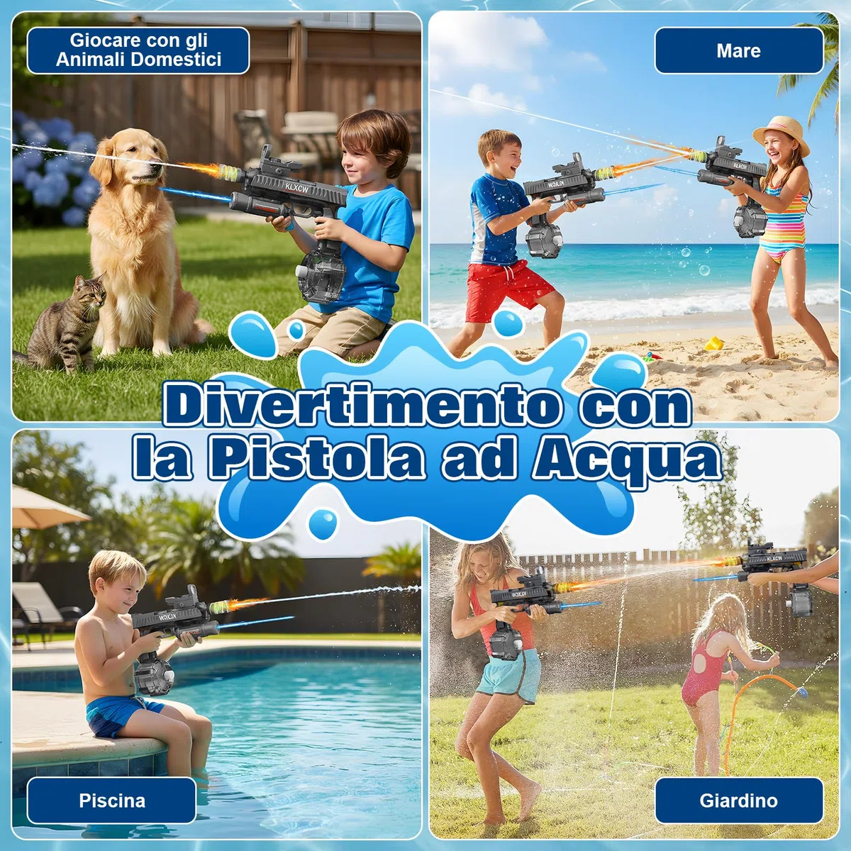 IEEILULU Pistola ad Acqua Elettrica, Electric Water Gun con Luce, Fucile ad Acqua Elettrico da 750 mL, Ideale per I Giochi di Tiro con Le Pistole ad Acqua (Nero-1)