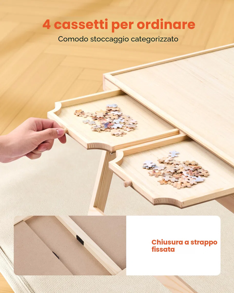 VEVOR Tavolo da Puzzle Pieghevole da 1500 Pezzi con Gambe Pieghevoli, 4 Cassetti e Coperchio, Set da Tavolo per Puzzle Standard in Legno 865 x 635 mm per Adulti, Facile da Riporre