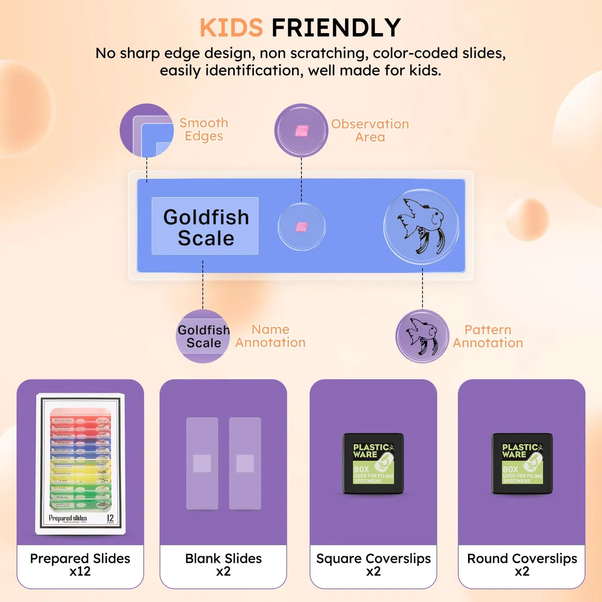 MAXLAPTER Microscopio per Bambini 1200X con Proiettore: Microscopio con Vetrini Preparati e Borsa per la Conservazione - Regali di Scienza Edu per Bambini Principianti di 8-12 Anni (Arancione-Viola)