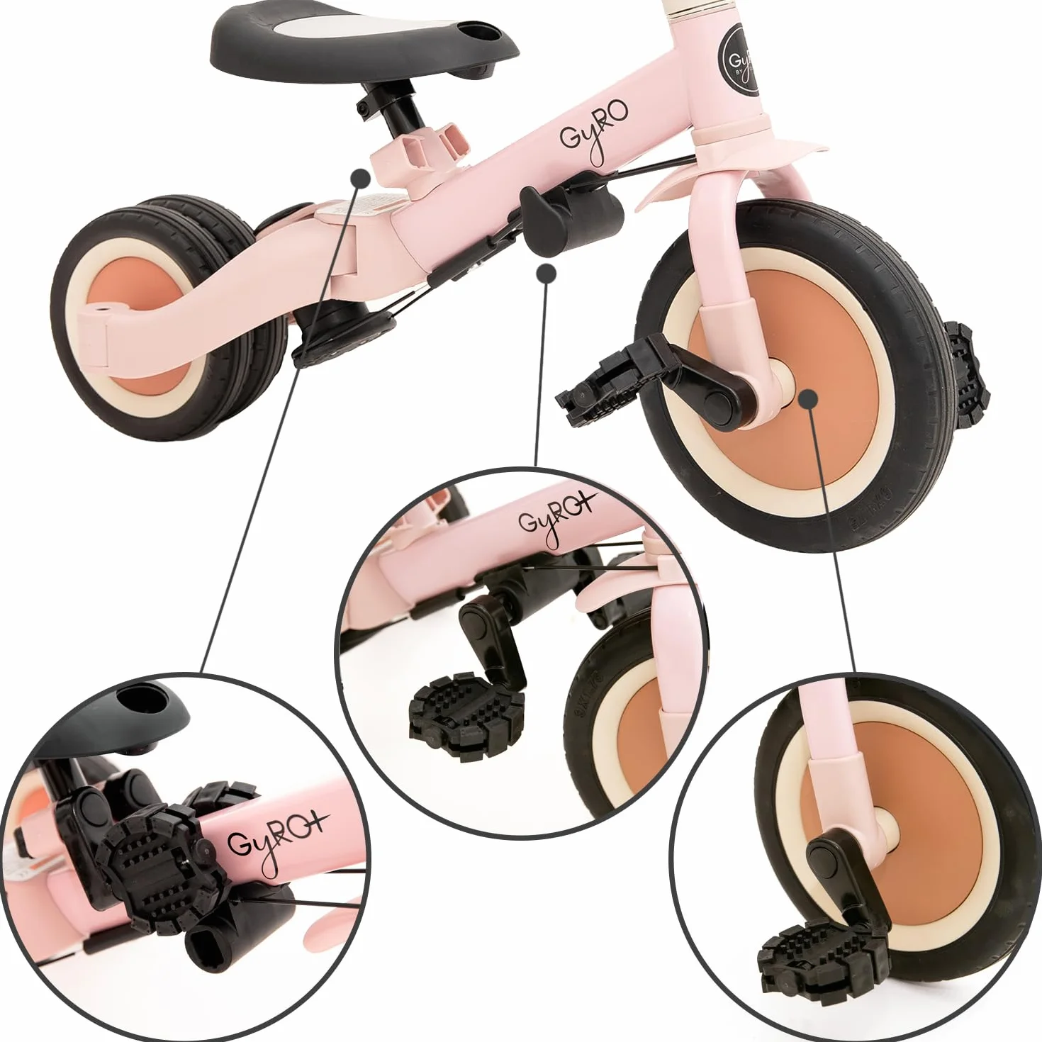 Olmitos - Triciclo evolutivo per bambini 5 in 1, bicicletta per bambini da 1 anno a 5 anni, da triciclo a bicicletta con o senza pedali, adattabile e trasformabile (Gyro + Rosa