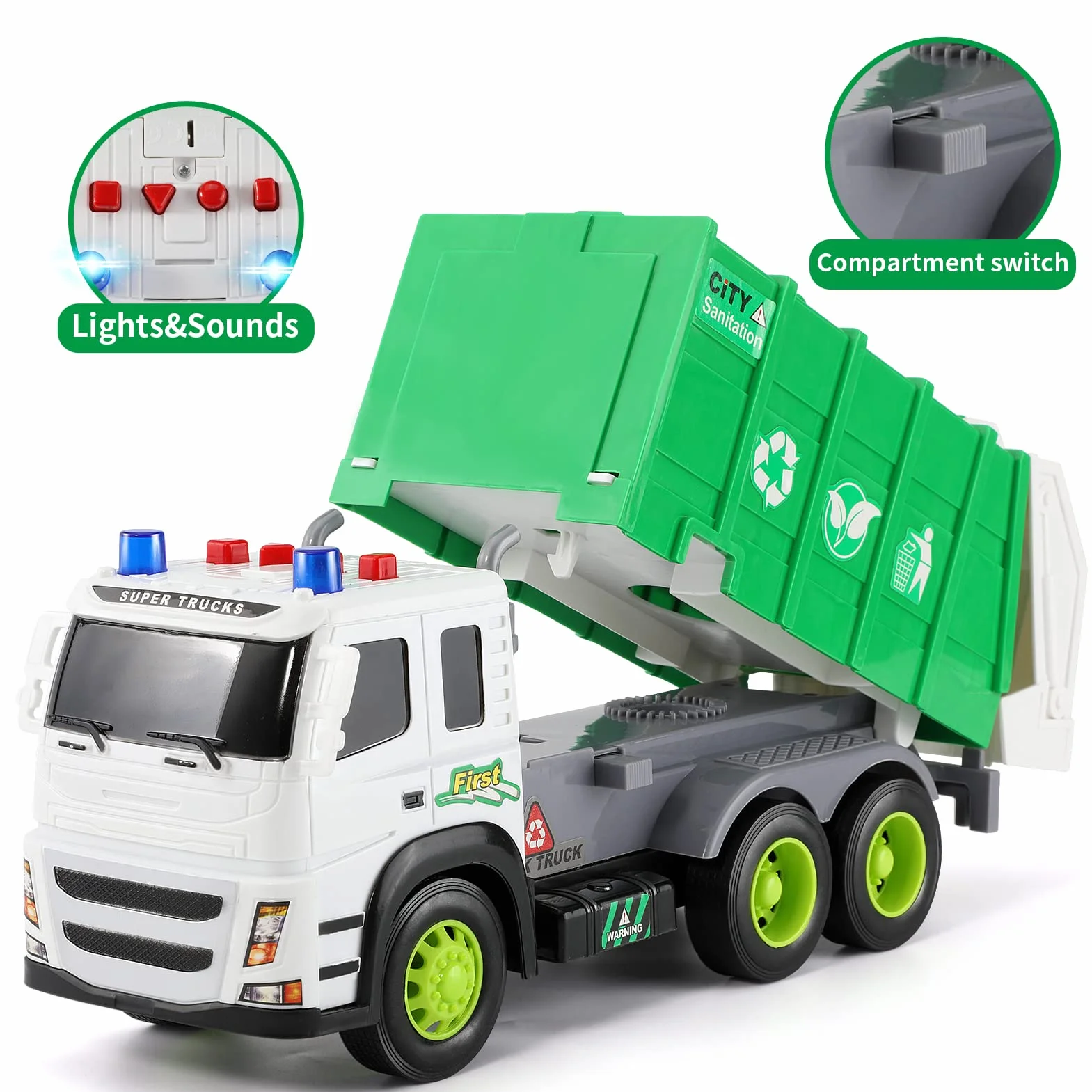 Camion della Spazzatura Giocattolo con Luci e Suoni per Bambini 3-8 Anni
