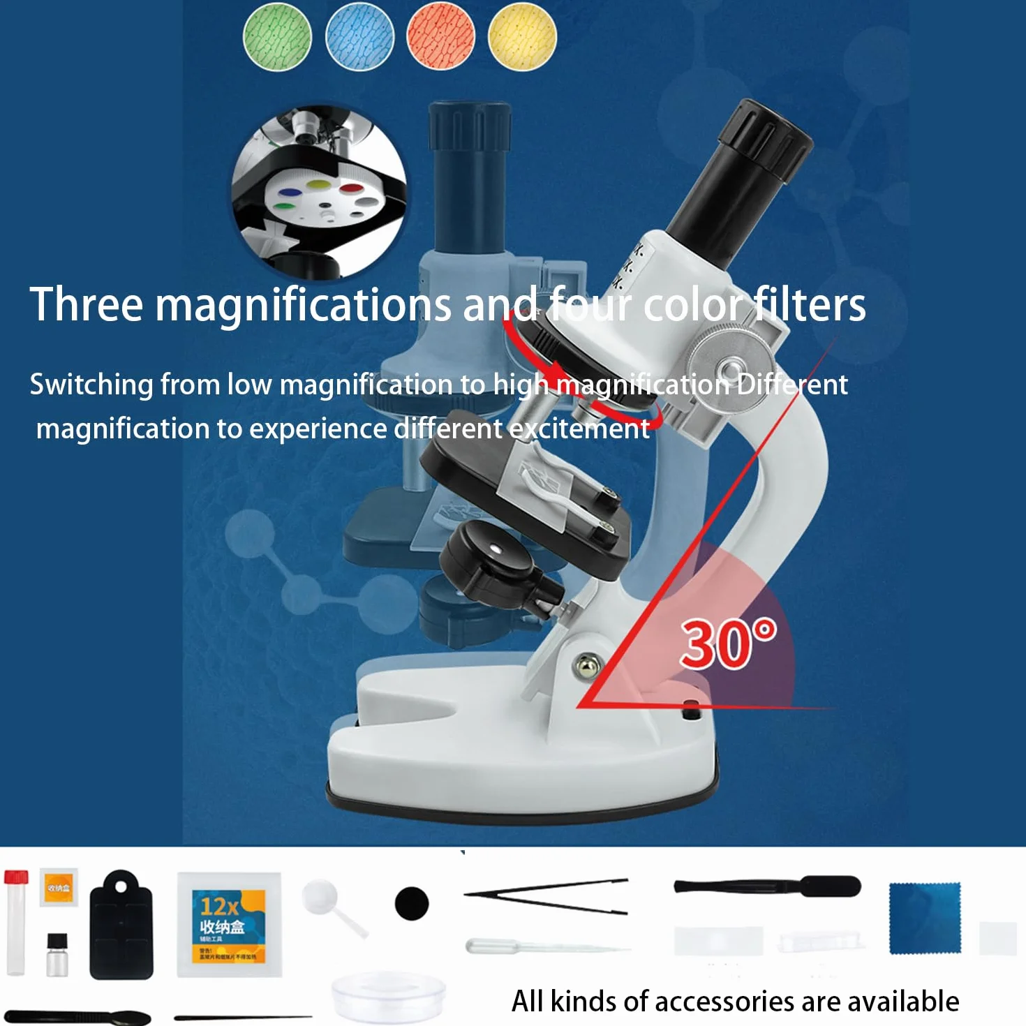 Microscopio per bambini a partire da 8, Smart Deluxe 1200x, con supporto cellulare, bianco