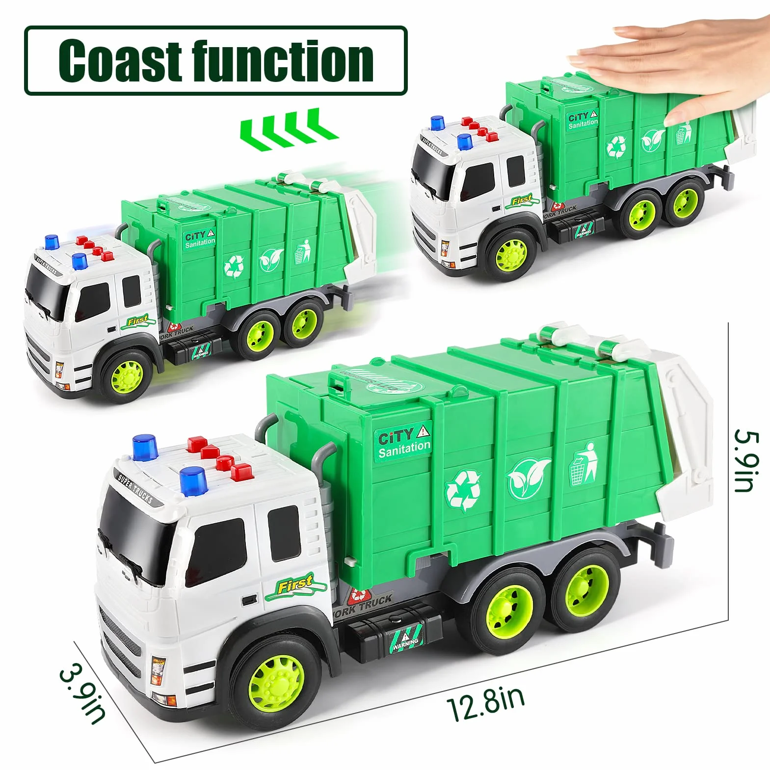 Camion della Spazzatura Giocattolo con Luci e Suoni per Bambini 3-8 Anni