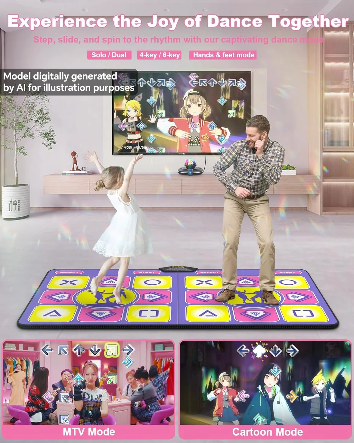Tappetino da Ballo per TV con Controller Wireless, Doppio Utente, Antiscivolo, Fitness per Bambini e Adulti, Regalo per Ragazze e Ragazzi (Viola)