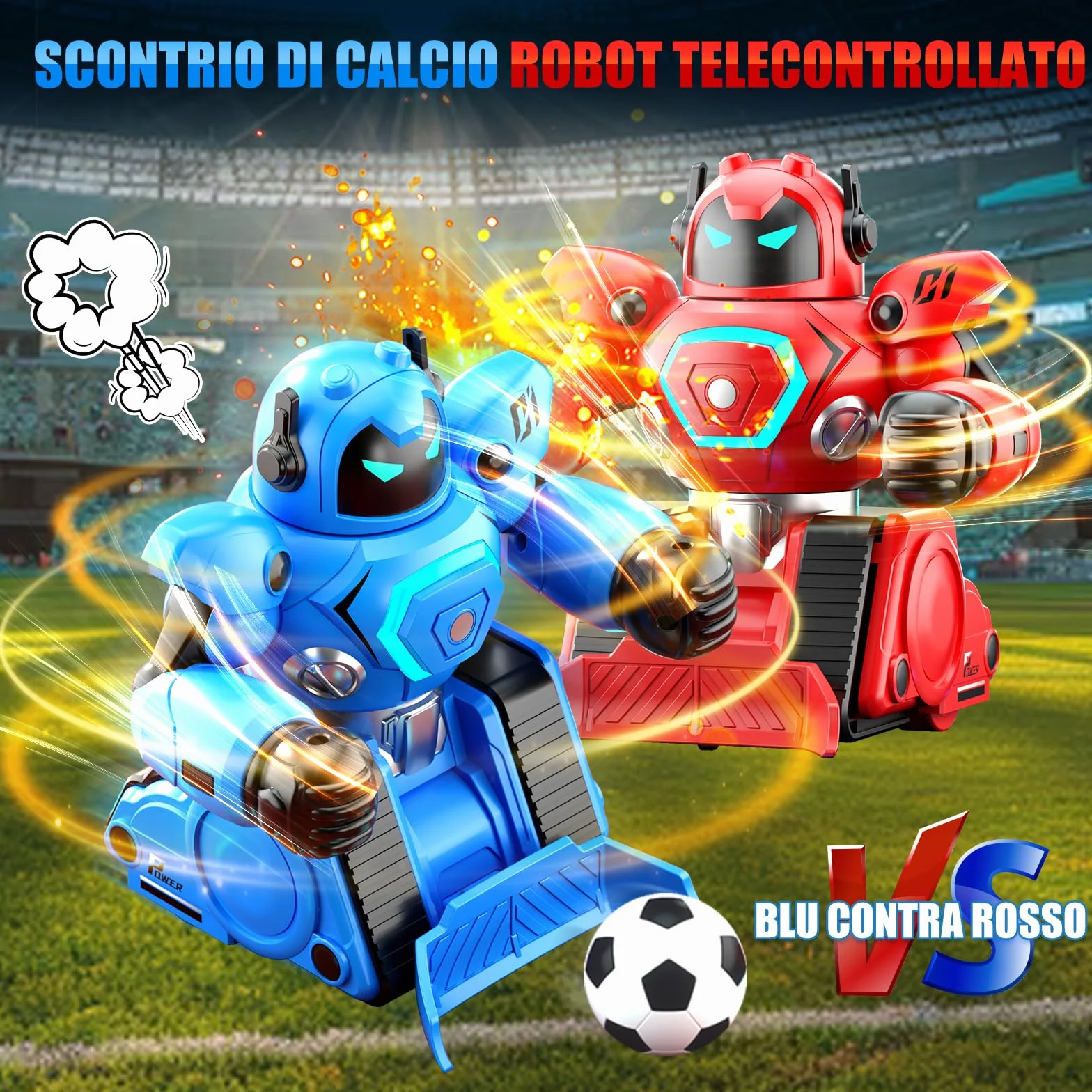 Herenear 2 Robot Kombat Telecomando per Bambini, RC Collision Robo Giocattolo, Combattimento Robot con Luce LED e Musica, Carrello da Calcio, Regali per Ragazzi Ragazze